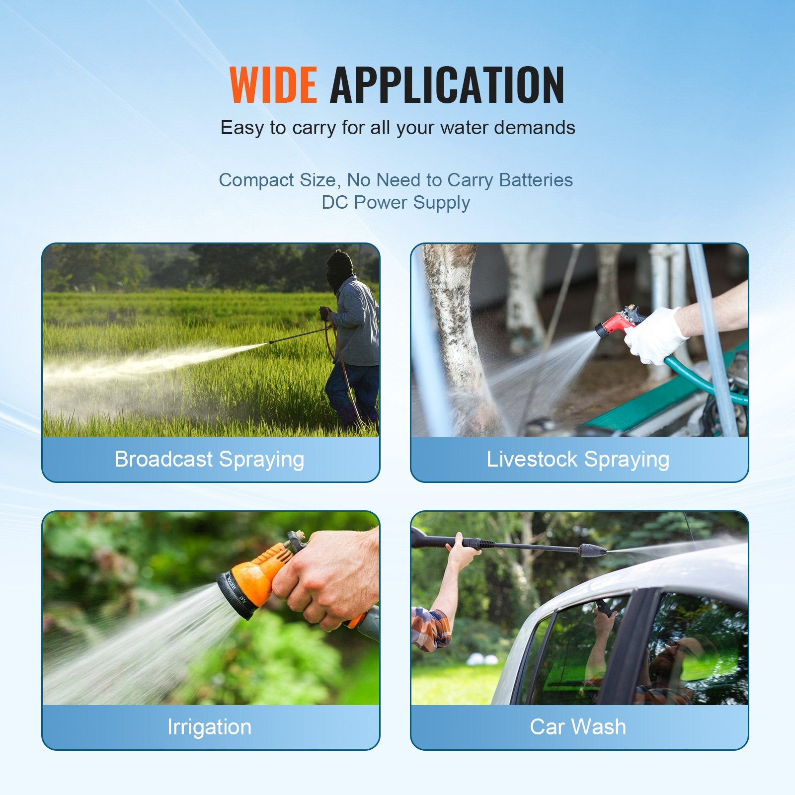 Gardening Tools: VEVOR Water Diaphragm Pump, 20.8 LPM Flow, 4.8 bar Rated Pressure (2.8-6.9 bar Adjustable), 12.7 mm MNPT Self Priming Sprayer Pump with Pressure Switch for RV Camper Marine Boat Lawn, FCC Certified