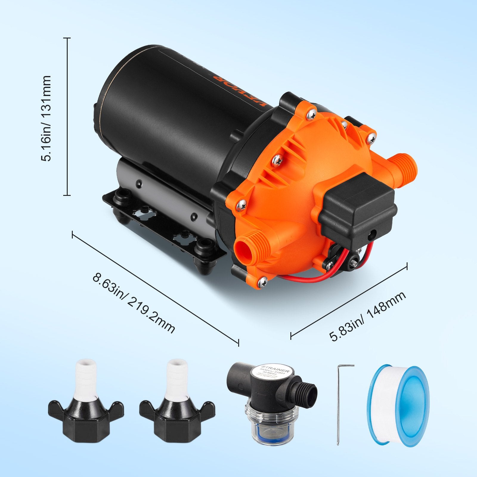 Gardening Tools: VEVOR Water Diaphragm Pump, 20.8 LPM Flow, 4.8 bar Rated Pressure (2.8-6.9 bar Adjustable), 12.7 mm MNPT Self Priming Sprayer Pump with Pressure Switch for RV Camper Marine Boat Lawn, FCC Certified