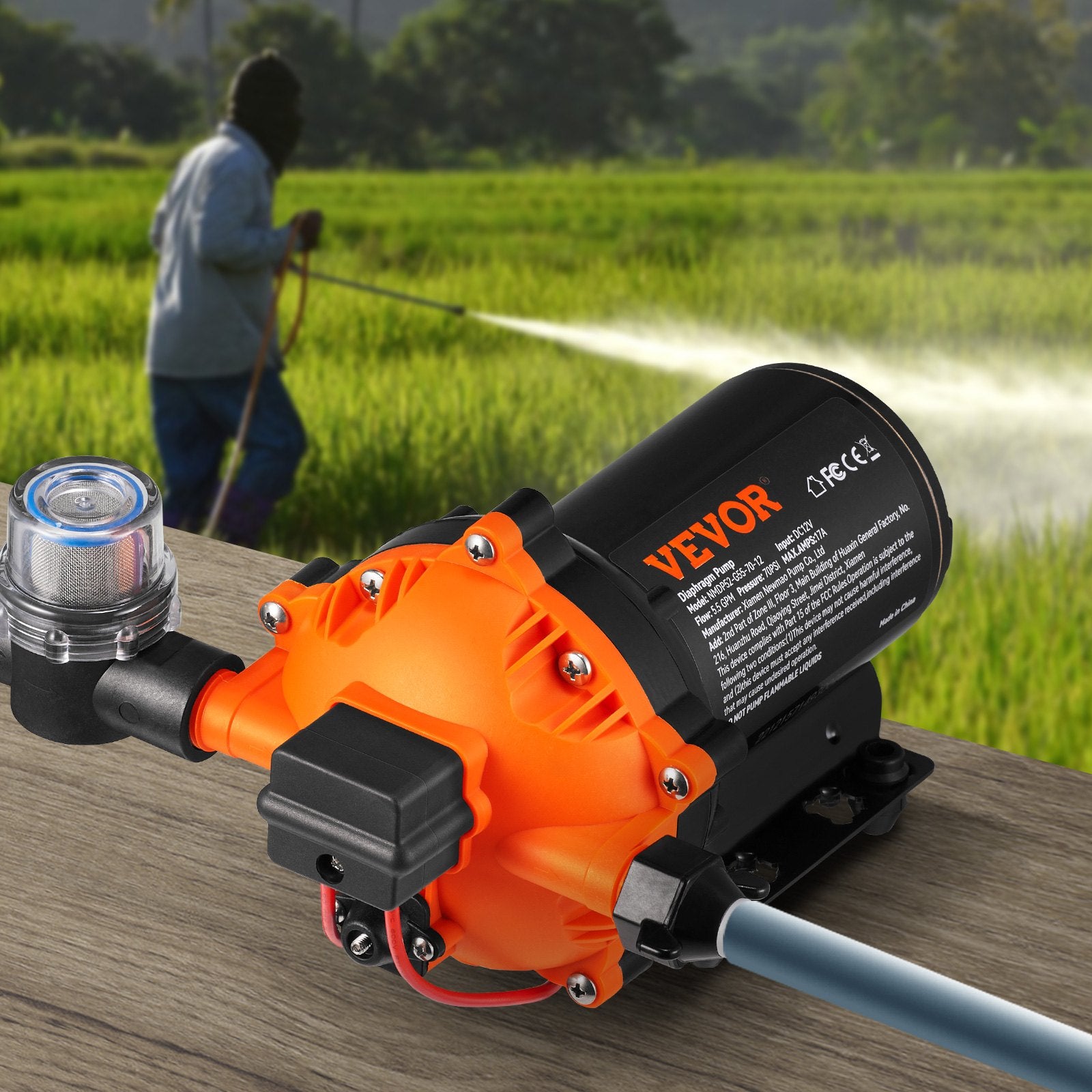 Gardening Tools: VEVOR Water Diaphragm Pump, 20.8 LPM Flow, 4.8 bar Rated Pressure (2.8-6.9 bar Adjustable), 12.7 mm MNPT Self Priming Sprayer Pump with Pressure Switch for RV Camper Marine Boat Lawn, FCC Certified