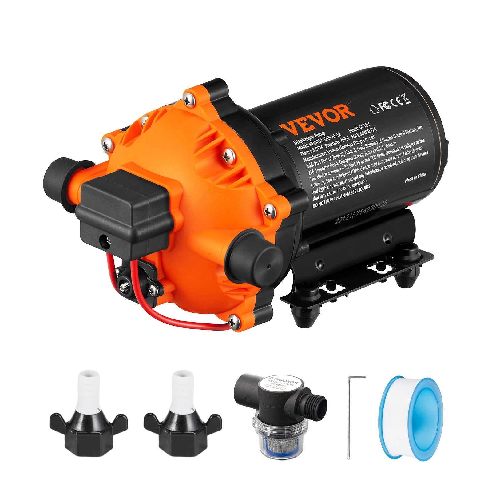 Gardening Tools: VEVOR Water Diaphragm Pump, 20.8 LPM Flow, 4.8 bar Rated Pressure (2.8-6.9 bar Adjustable), 12.7 mm MNPT Self Priming Sprayer Pump with Pressure Switch for RV Camper Marine Boat Lawn, FCC Certified