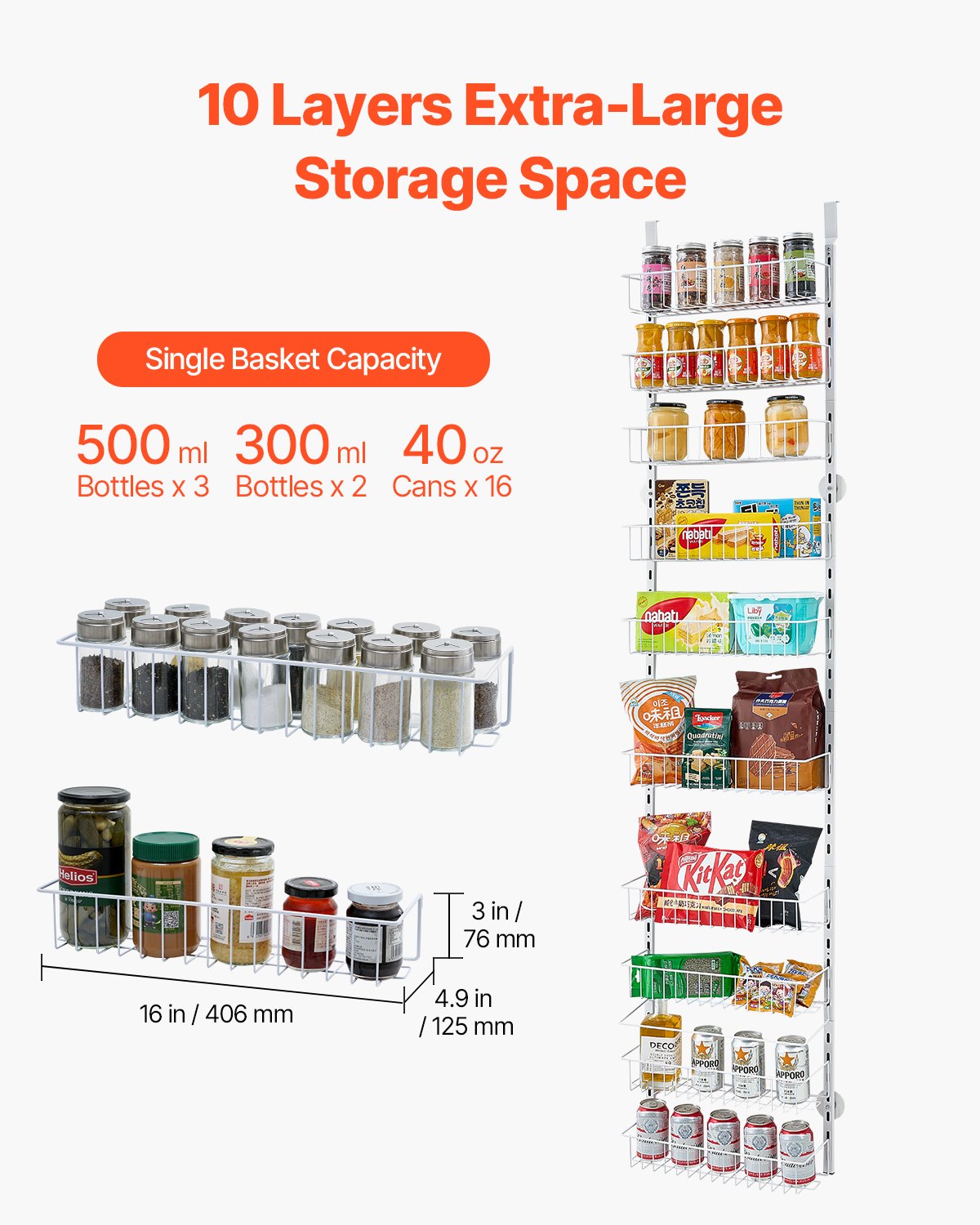 Clothing & Wardrobe Storage: VEVOR 10-Tier Over the Door Pantry Organizer Hanging Storage Rack Adjustable
