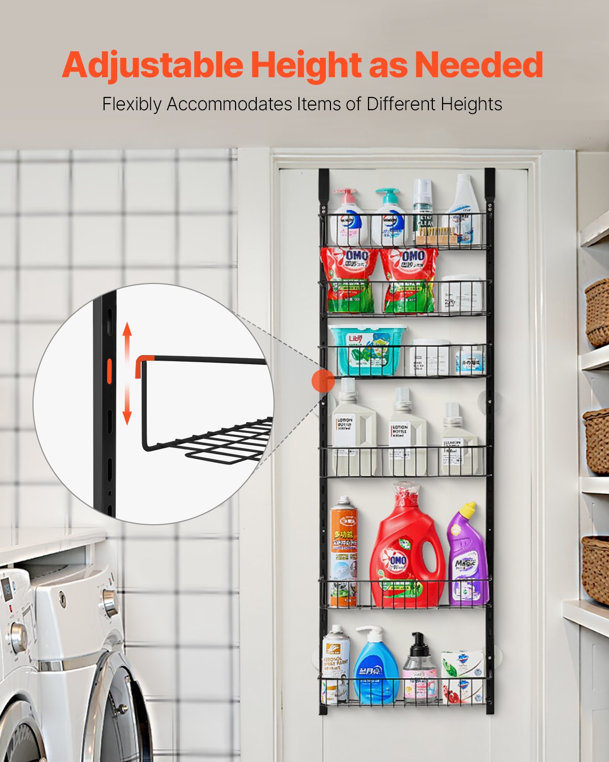 Cosmetic & Toiletry Bags: VEVOR Over the Door Pantry Organizer, 6-Tier Pantry Organization and Storage, Heavy-Duty Steel Hanging Spice Rack, Adjustable Wall Seasoning Shelves, for Home Kitchen Laundry Room Bathroom, Black