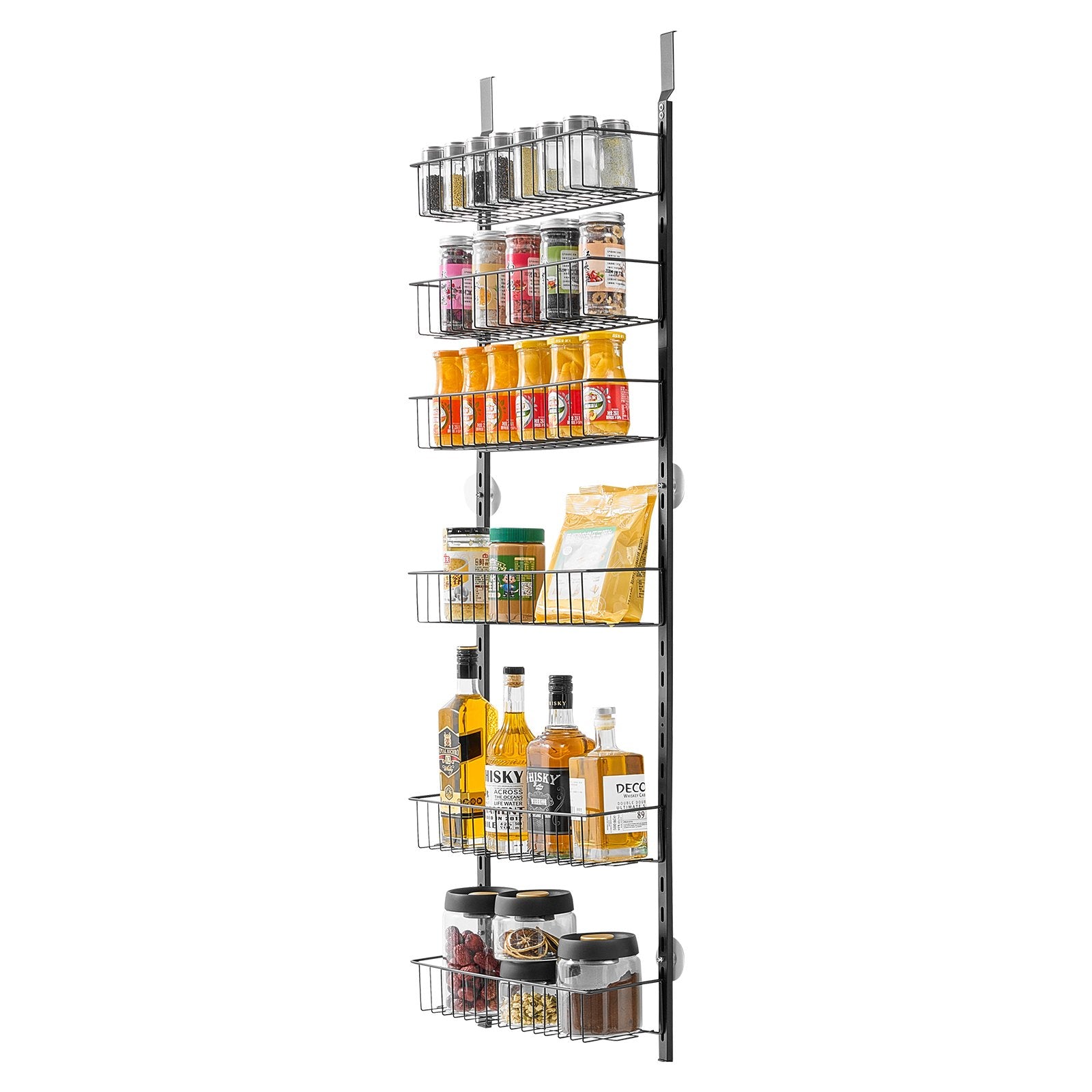 Cosmetic & Toiletry Bags: VEVOR Over the Door Pantry Organizer, 6-Tier Pantry Organization and Storage, Heavy-Duty Steel Hanging Spice Rack, Adjustable Wall Seasoning Shelves, for Home Kitchen Laundry Room Bathroom, Black