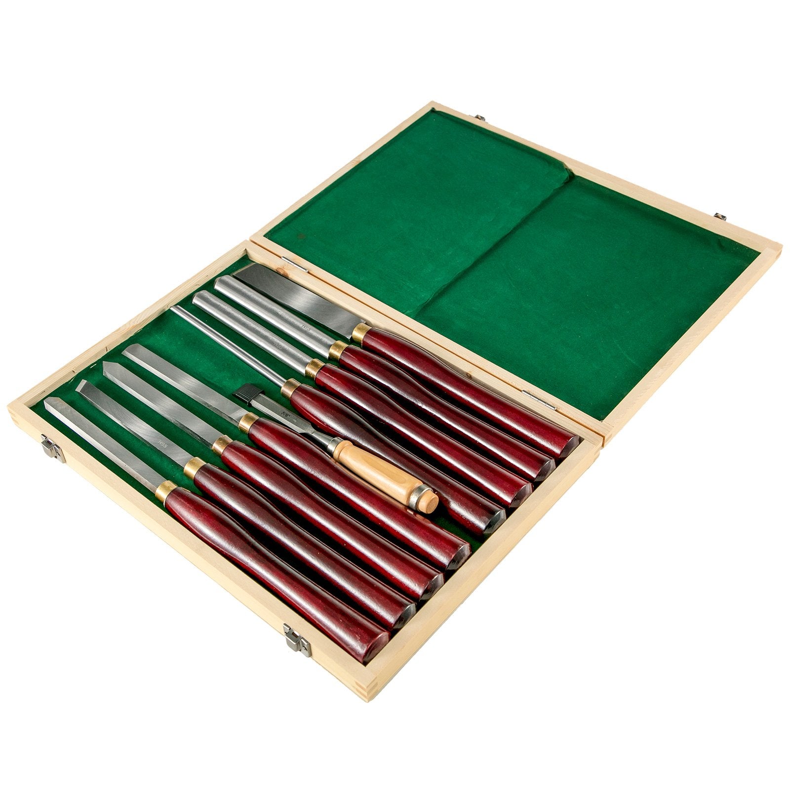 Woodworking Lathe Chisel Set 8 Piece Set Lathe Chisel HSS Steel Blades Wood Turning Tools Wooden Case for Storage for Wood Carving Root Carving Furniture Carving Lathes Red