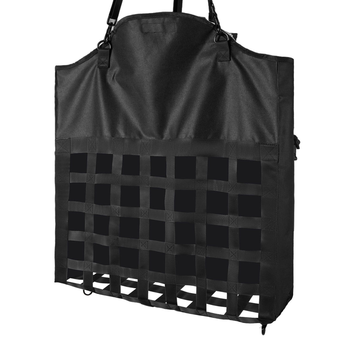 Hay Bag for Horses, 55 x 18.5 x 64 cm, 46 x 46 mm Holes, Premium Nylon Construction with PVC Waterproof Coating, Adjustable Hanging Straps and Metal Hooks, Slow Feed Hay Bag for Horses