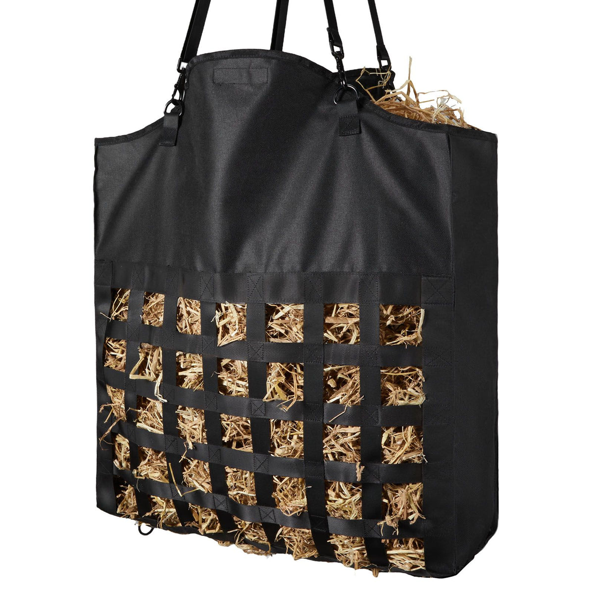 Hay Bag for Horses, 55 x 18.5 x 64 cm, 46 x 46 mm Holes, Premium Nylon Construction with PVC Waterproof Coating, Adjustable Hanging Straps and Metal Hooks, Slow Feed Hay Bag for Horses