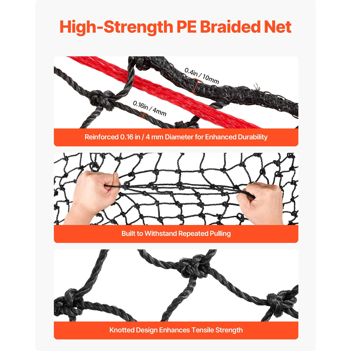 Round Bale Hay Net, 1.5 x 1.5 x 1.5 m, 44.45 x 44.45 mm Holes, PE Material, Reinforced Knotted Design, with Zip Ties, Needle Shuttle, and Repair Twine, Slow Feeder Round Bale Net for Horses