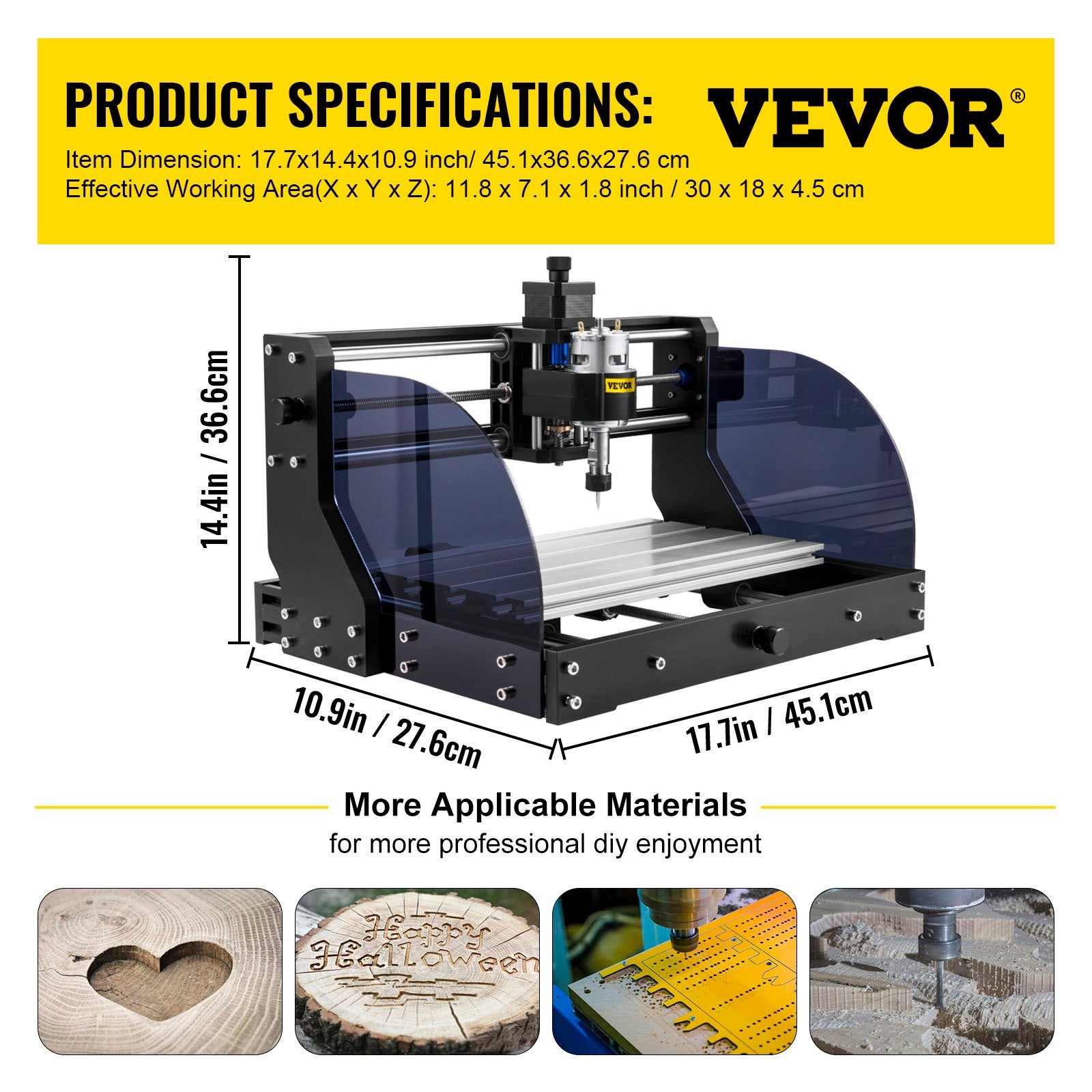 Hand Tools: VEVOR Cnc 3018 Pro 10000RPM Cnc 3018 300×180×45mm Cnc Machine GRBL Control Mini Laser Engraver with Offline Controller 3 Axis laser engraving machine for Carving Milling Plastic Acrylic PVC
