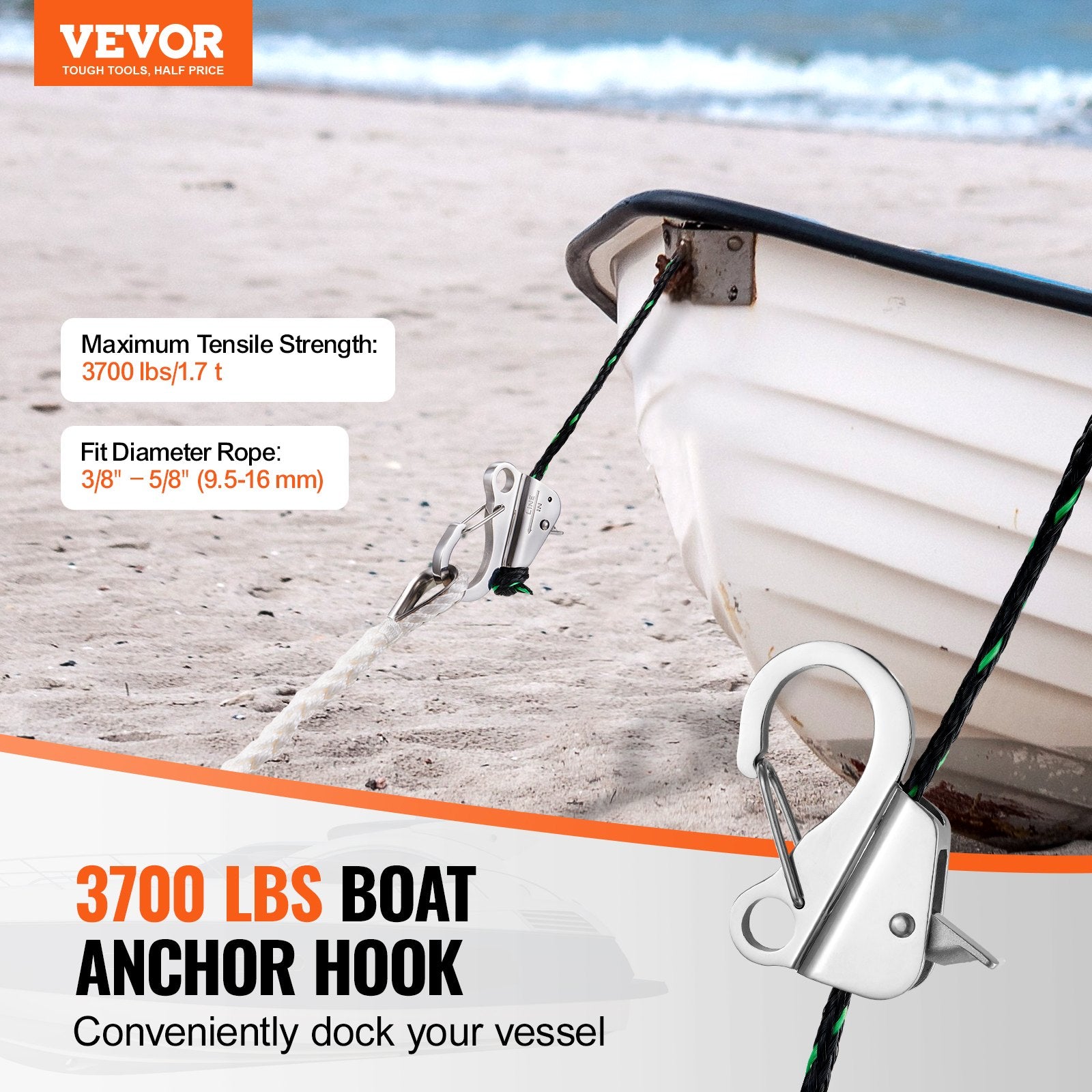 Boating Accessories: VEVOR Boat Anchor Hook Stainless Steel Knotless Anchor System with Quick Release