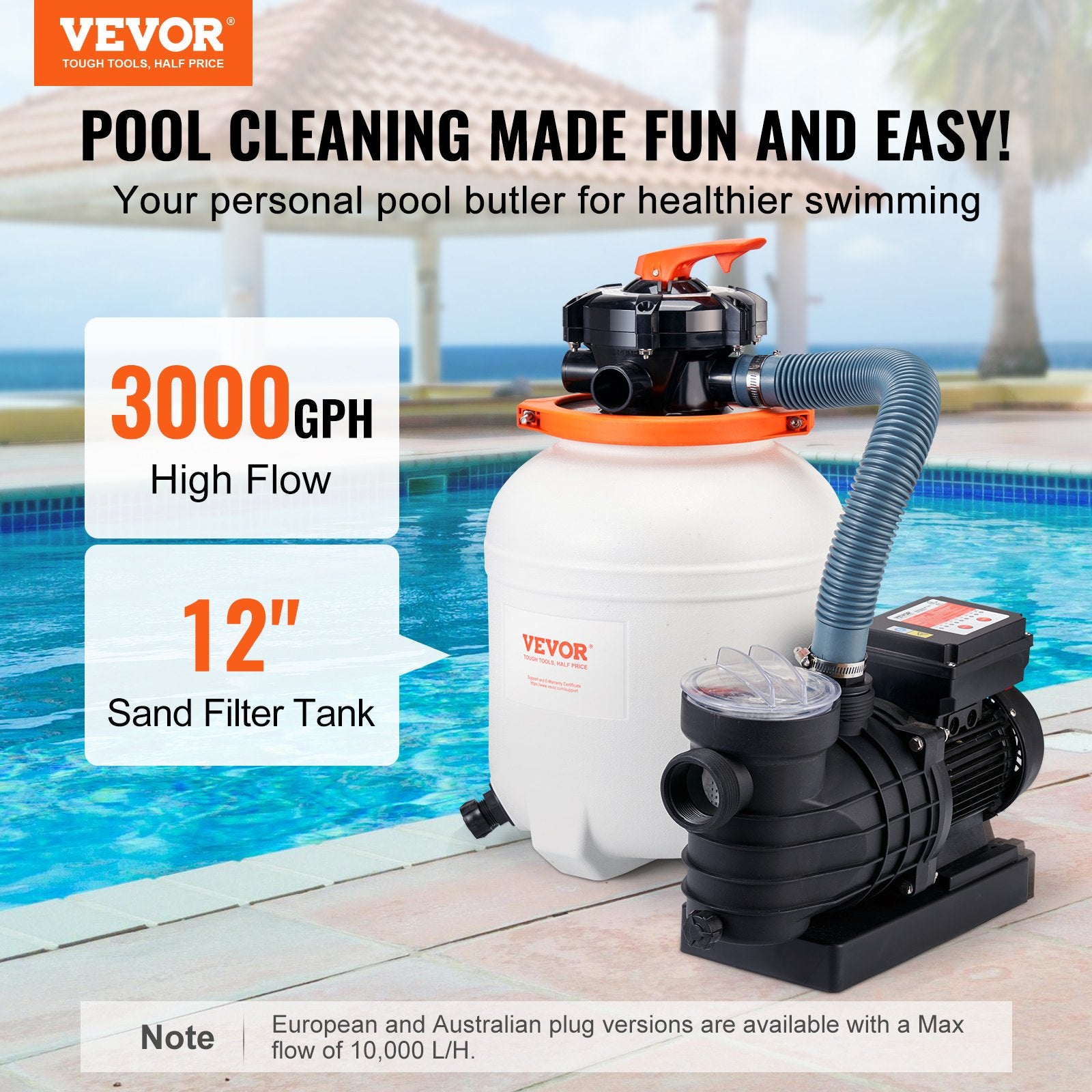 Fountain & Ponds Accessories: VEVOR Sand Filter Above Ground with 285W Pool Pump 10,000 L/H Flow 6-Way Valve