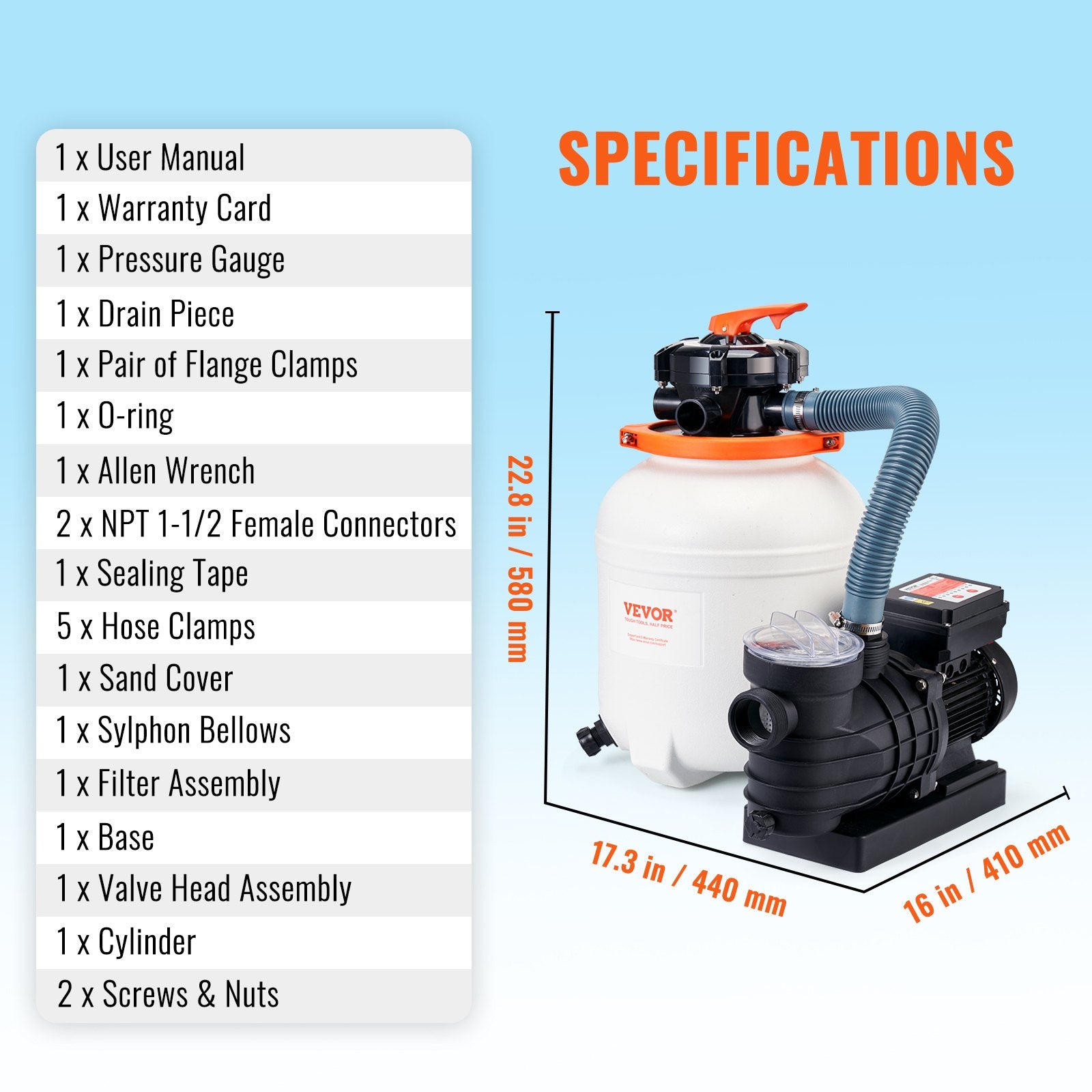 Fountain & Ponds Accessories: VEVOR Sand Filter Above Ground with 285W Pool Pump 10,000 L/H Flow 6-Way Valve