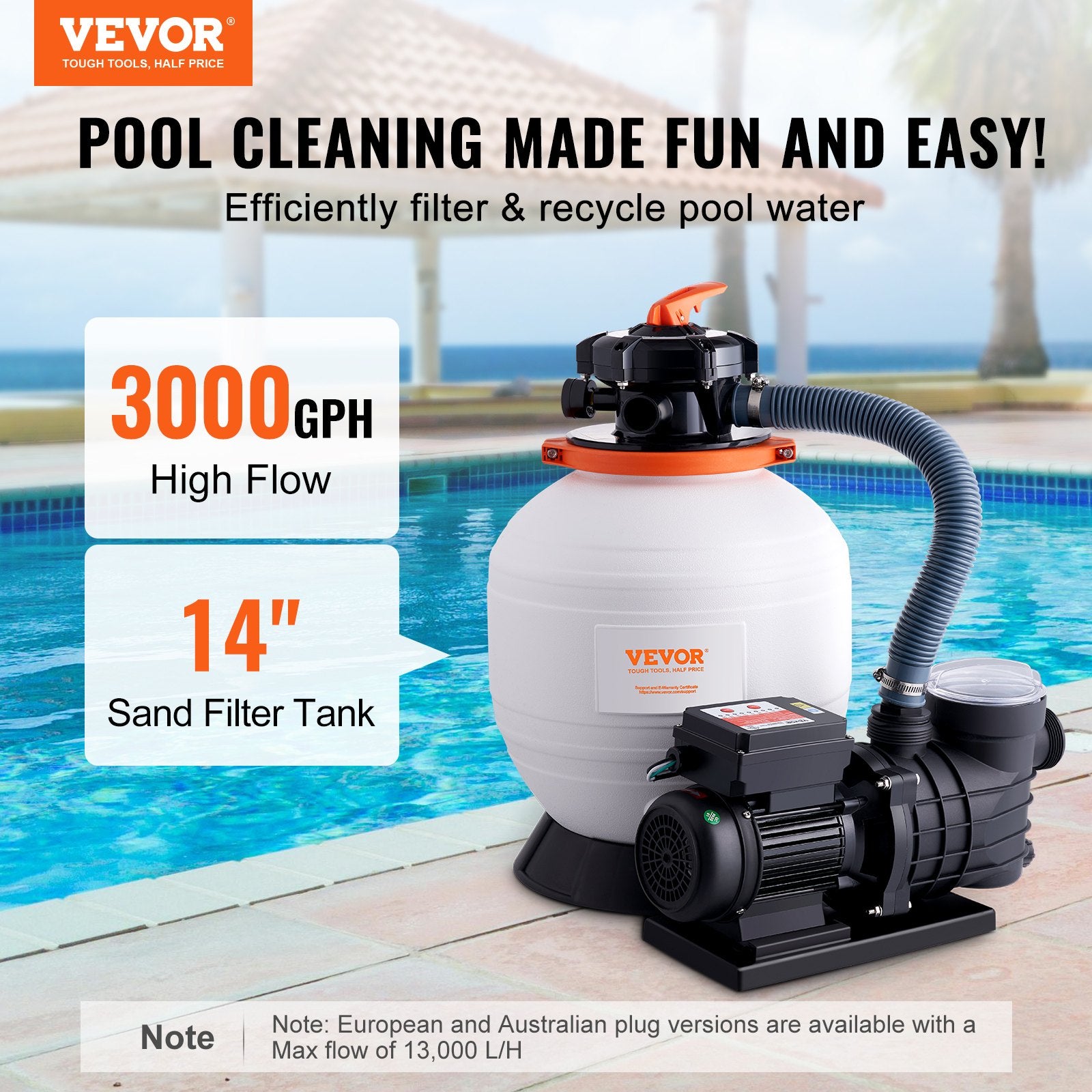 Fountain & Ponds Accessories: VEVOR Sand Filter Above Ground with 450W Pool Pump 13,000 L/H Flow 6-Way Valve