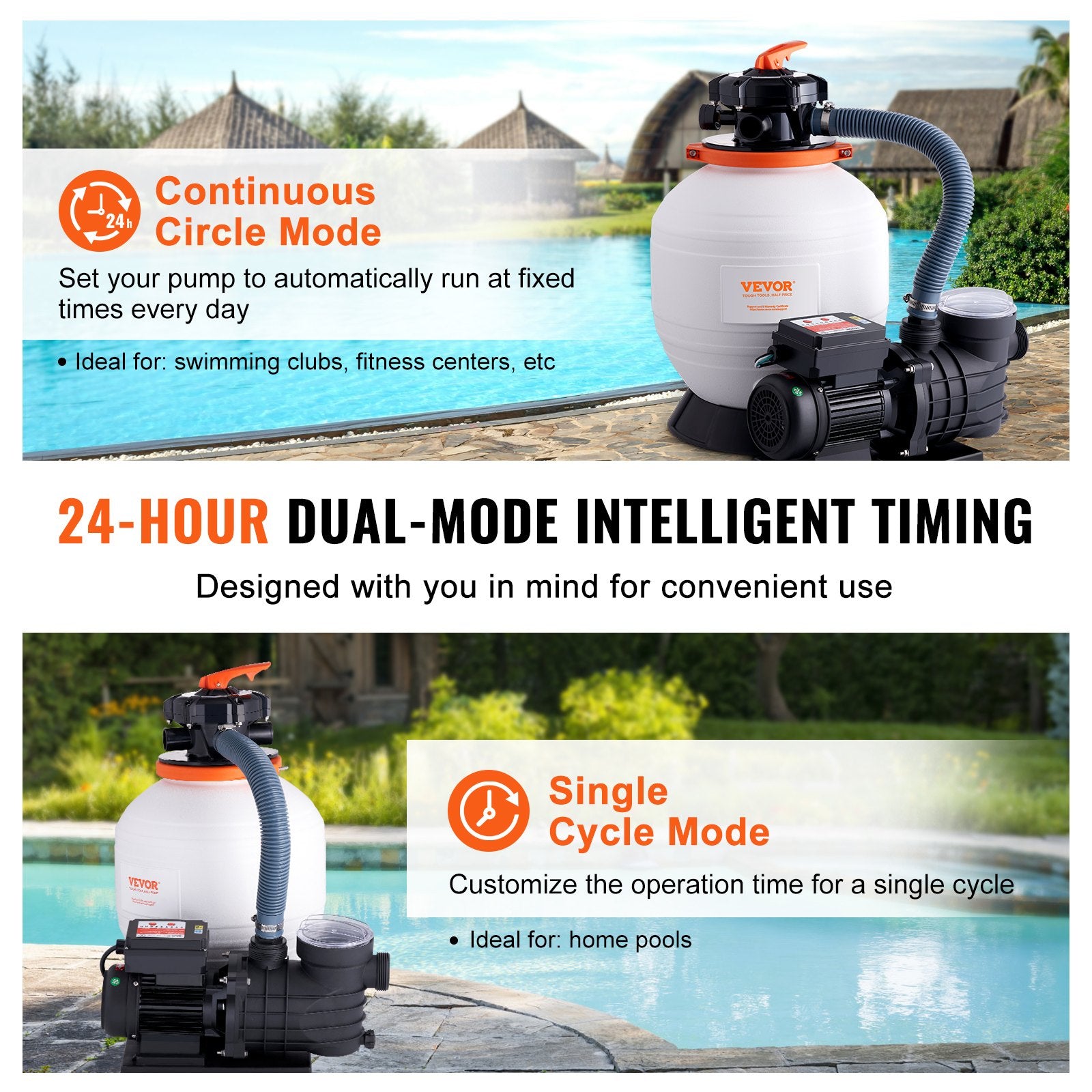 Fountain & Ponds Accessories: VEVOR Sand Filter Above Ground with 450W Pool Pump 13,000 L/H Flow 6-Way Valve