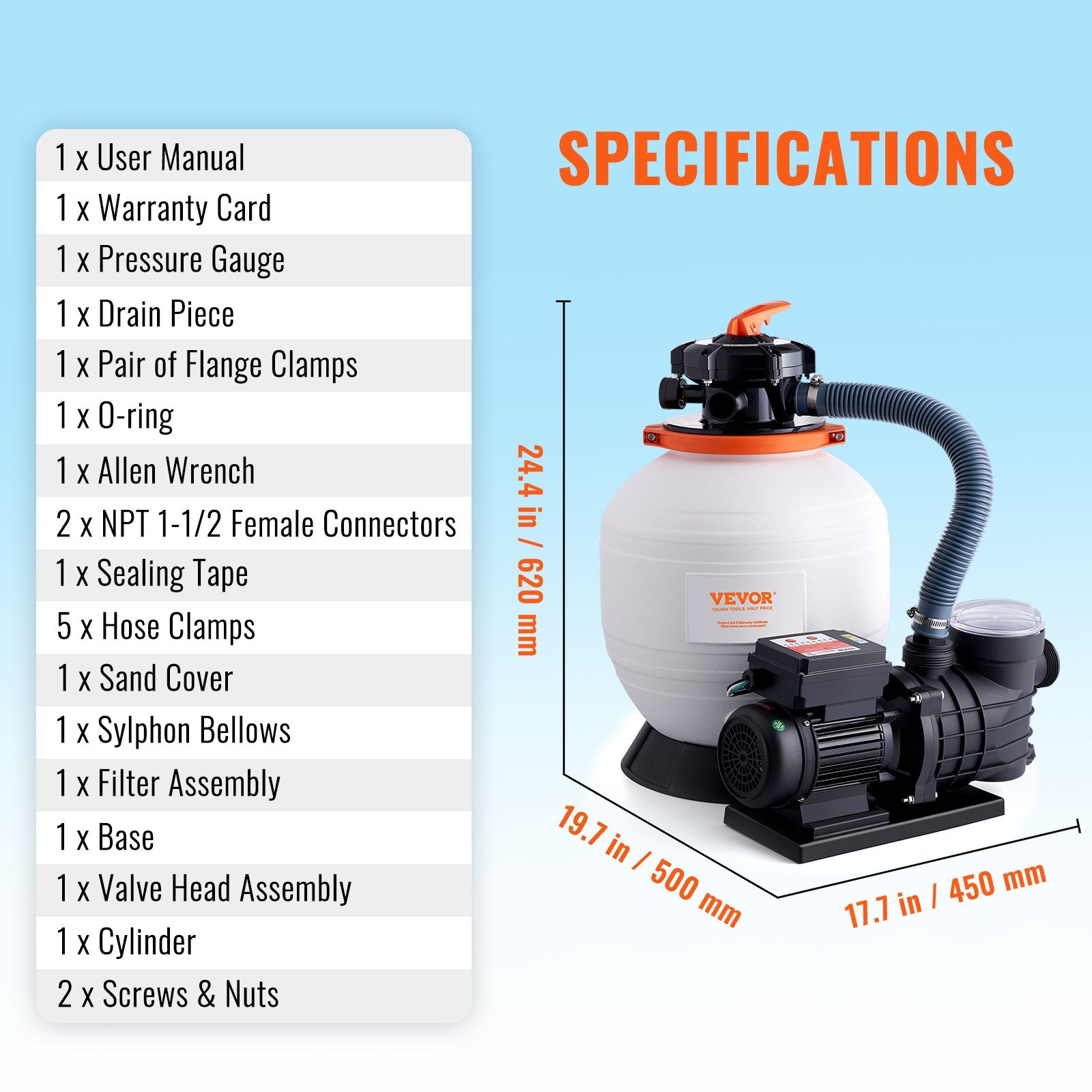 Fountain & Ponds Accessories: VEVOR Sand Filter Above Ground with 450W Pool Pump 13,000 L/H Flow 6-Way Valve