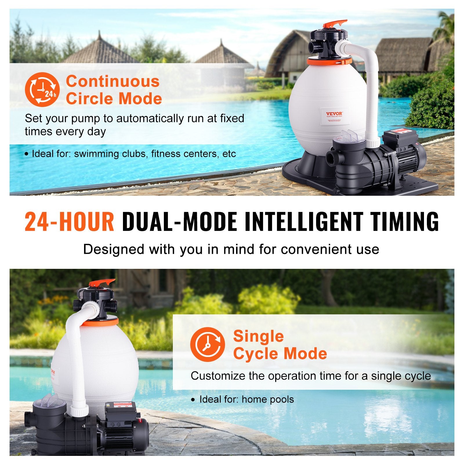 Fountain & Ponds Accessories: VEVOR Sand Filter Above Ground with 850W Pool Pump 18,000 L/H Flow 6-Way Valve