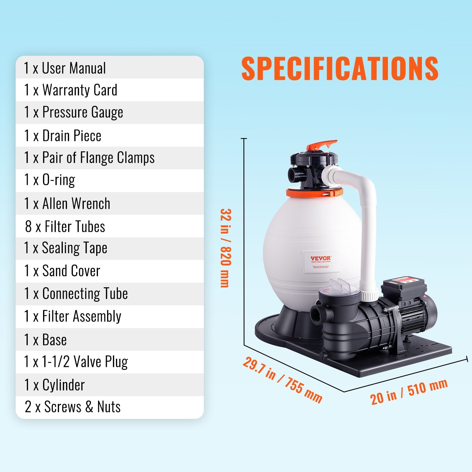 Fountain & Ponds Accessories: VEVOR Sand Filter Above Ground with 850W Pool Pump 18,000 L/H Flow 6-Way Valve