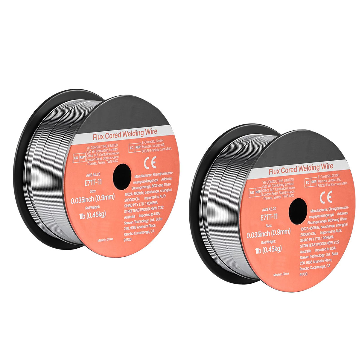 Flux Core MIG Welding Wire, E71T-11 0.9mm 0.45kg, Gasless Mild Steel Welding Wire with Low Spatter for All Position Arc Welding, Self-Shielded for Outdoor Use (Pack of 2 Rolls)