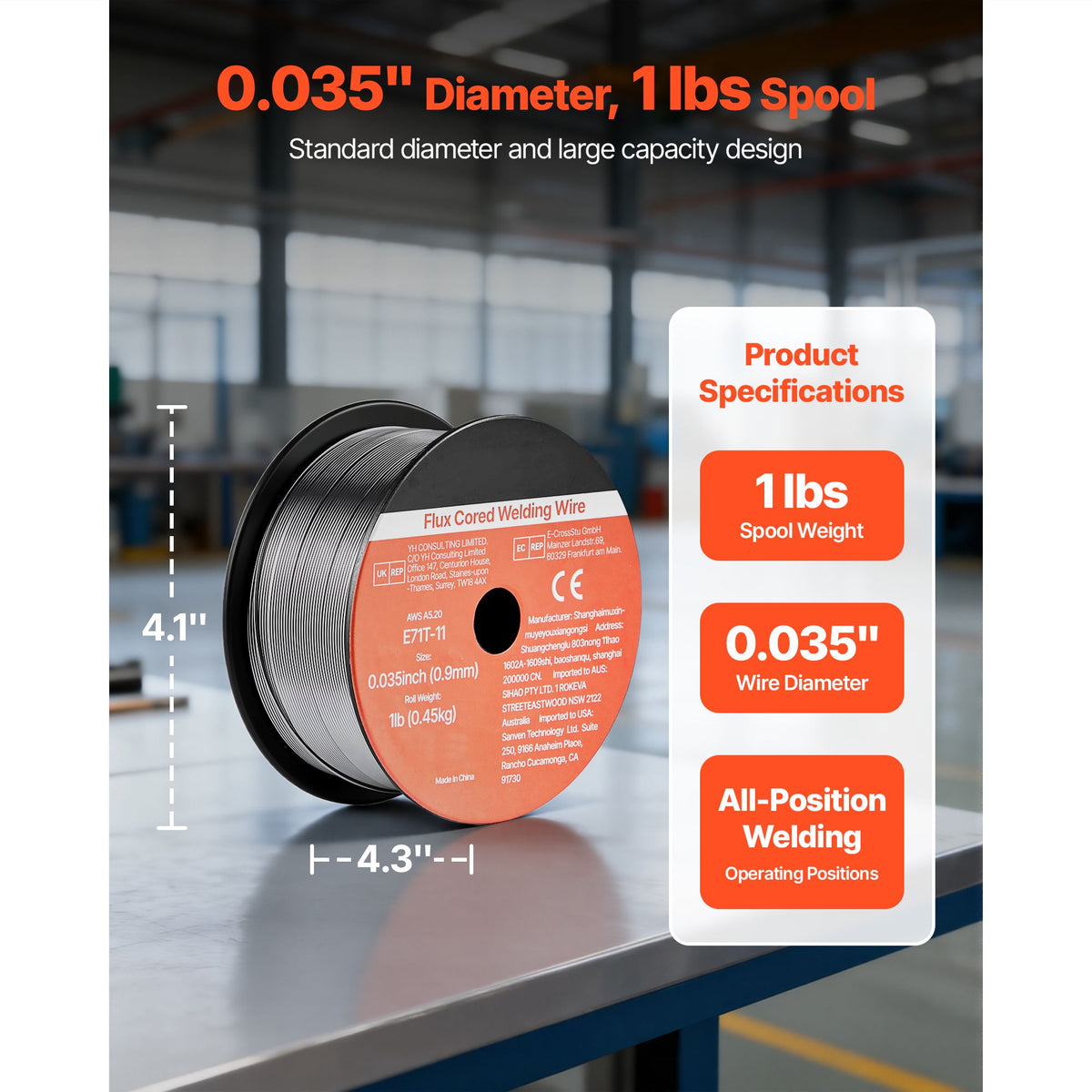 Flux Core MIG Welding Wire, E71T-11 0.9mm 0.45kg, Gasless Mild Steel Welding Wire with Low Spatter for All Position Arc Welding, Self-Shielded for Outdoor Use (Pack of 2 Rolls)