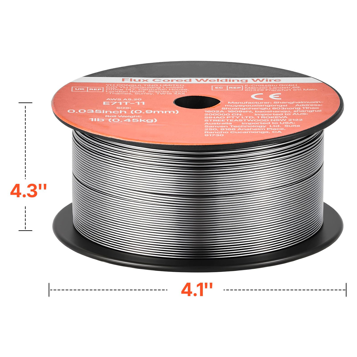 Flux Core MIG Welding Wire, E71T-11 0.9mm 0.45kg, Gasless Mild Steel Welding Wire with Low Spatter for All Position Arc Welding, Self-Shielded for Outdoor Use (Pack of 2 Rolls)