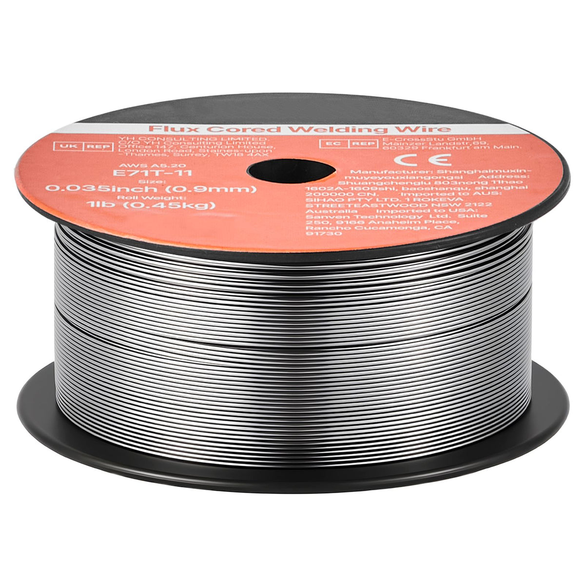 Flux Core MIG Welding Wire, E71T-11 0.9mm 0.45kg, Gasless Mild Steel Welding Wire with Low Spatter for All Position Arc Welding, Self-Shielded for Outdoor Use (Pack of 2 Rolls)