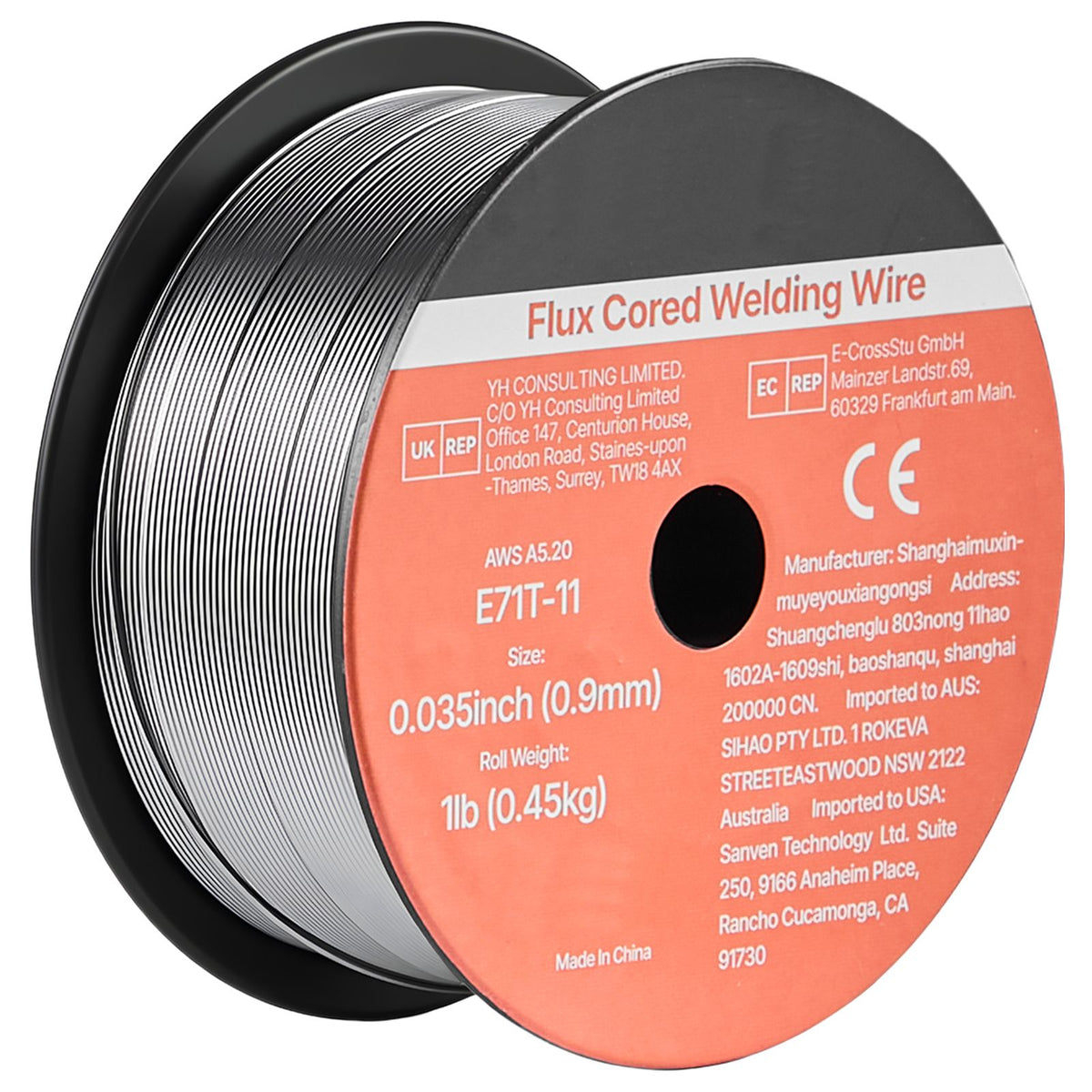 Flux Core MIG Welding Wire, E71T-11 0.9mm 0.45kg, Gasless Mild Steel Welding Wire with Low Spatter for All Position Arc Welding, Self-Shielded for Outdoor Use (Pack of 2 Rolls)