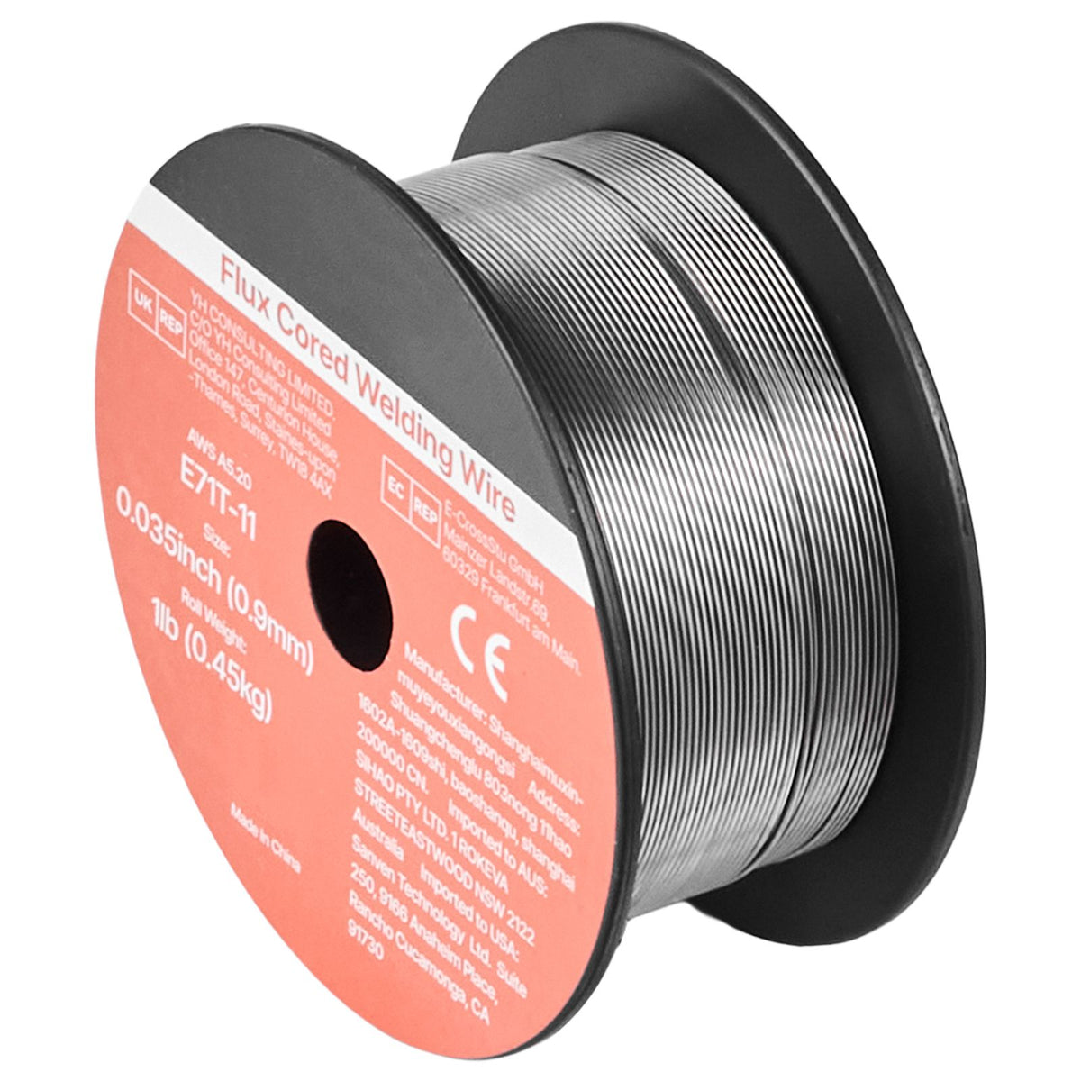Flux Core MIG Welding Wire, E71T-11 0.9mm 0.45kg, Gasless Mild Steel Welding Wire with Low Spatter for All Position Arc Welding, Self-Shielded for Outdoor Use (Pack of 2 Rolls)