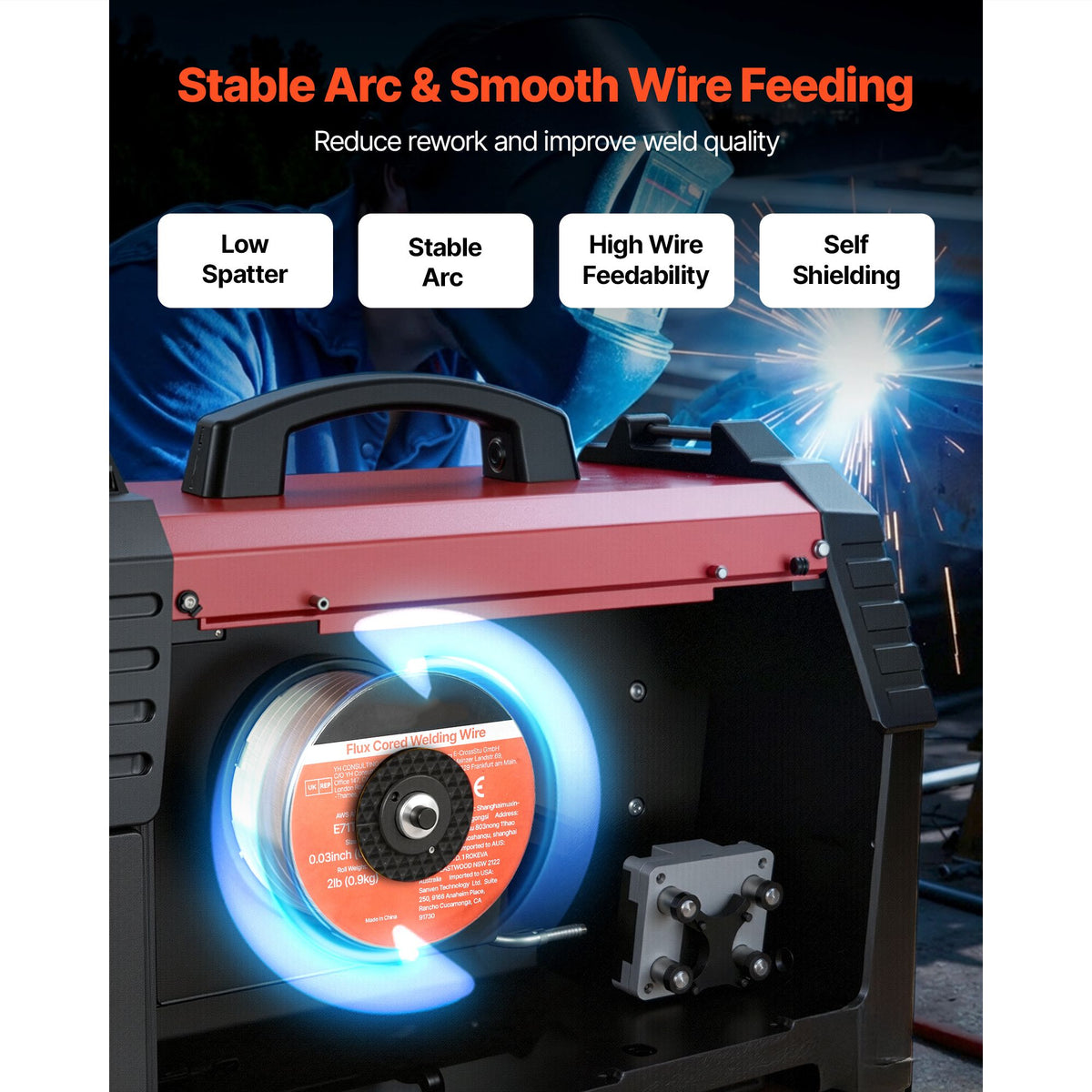 Flux Core MIG Welding Wire, E71T-11 0.8mm 0.9kg, Gasless Mild Steel Welding Wire with Low Spatter for All Position Arc Welding, Self-Shielded for Outdoor Use