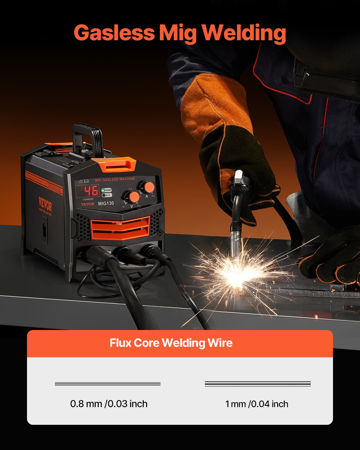 Automotive Repair & Speciality Tools: VEVOR MIG Welder 130Amp Gasless Flux Core Mig Welding Machine with IGBT Inverter