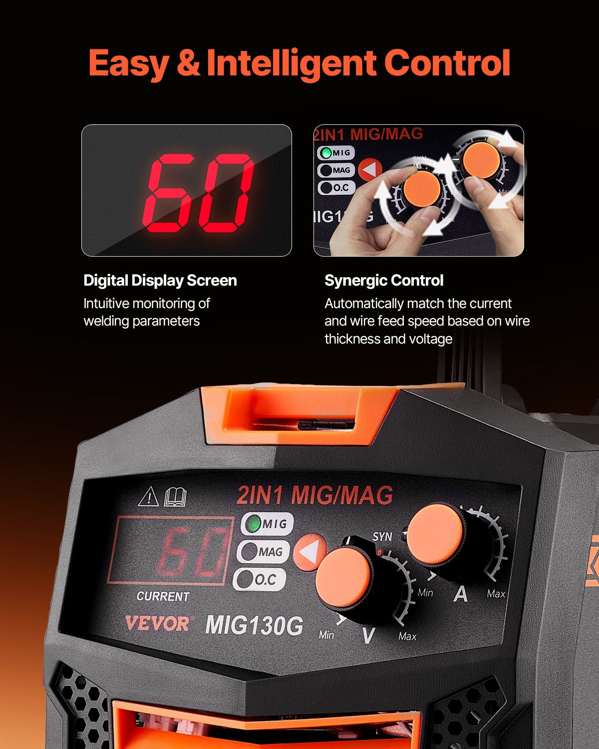 Automotive Repair & Speciality Tools: VEVOR MIG Welder, 130A Synergic Mig Welding Machine, 2-in-1 Gas MIG/Gasless Flux Core MIG Multi-Process Welder Machine, Portable Mig Welder with IGBT Inverter Technology & Digital Display Screen