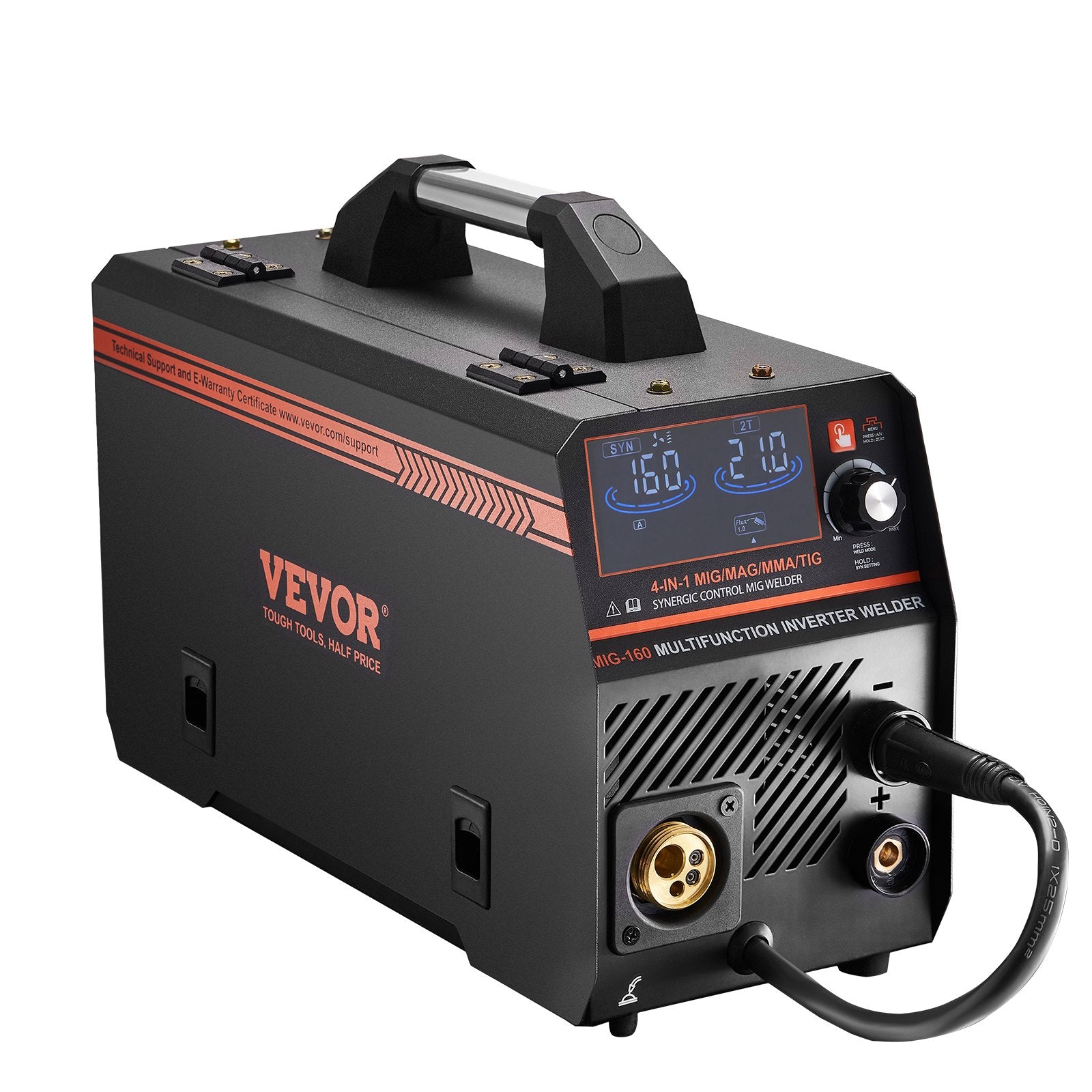 Welding Guns & Plasma Cutters: VEVOR MIG Welder, 160A Synergic Mig Welding Machine, 4-in-1 Gas MIG/Flux Core MIG/Stick/Lift TIG Multi-Process Welder Machine with IGBT Inverter Technology and LCD Screen Display