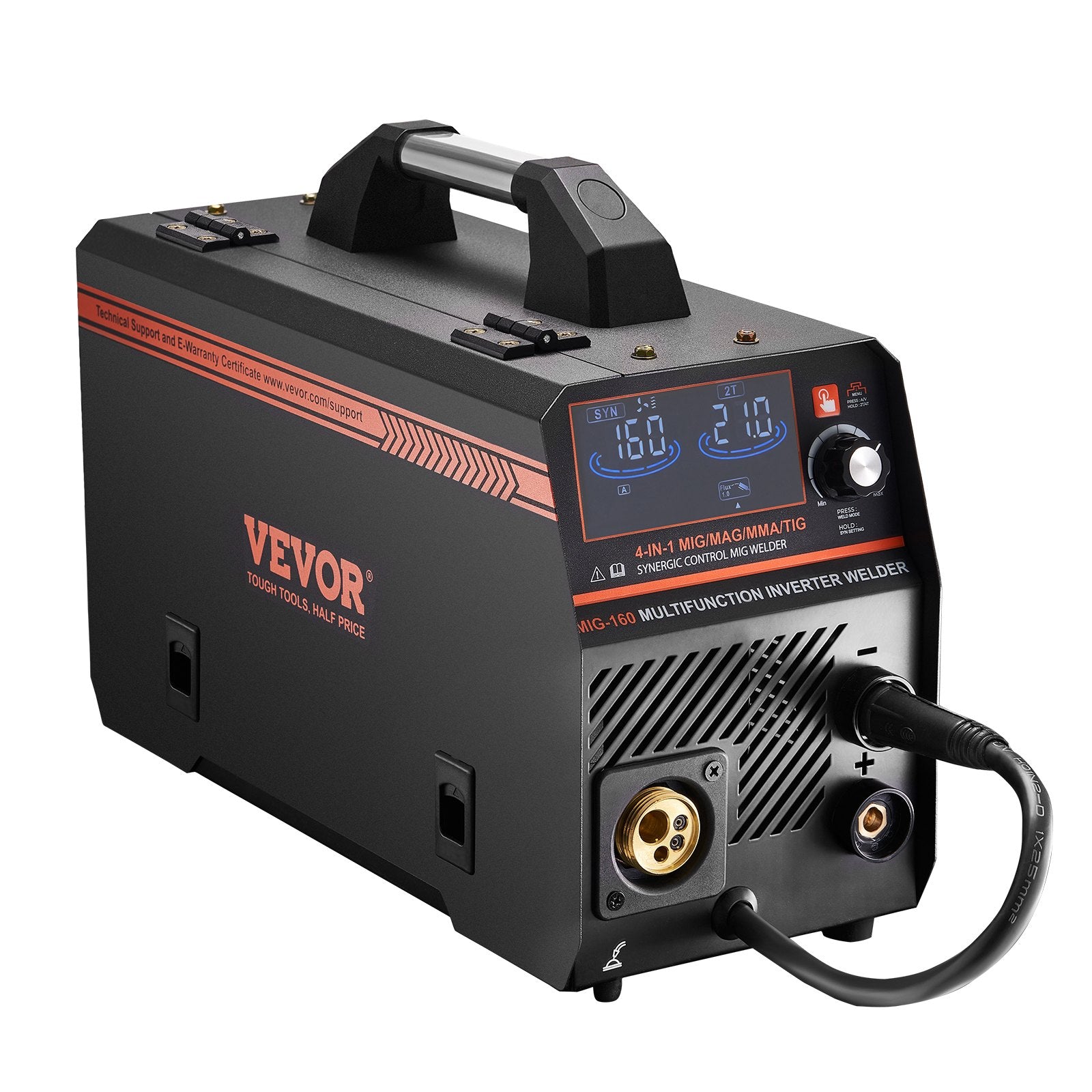 Welding Guns & Plasma Cutters: VEVOR MIG Welder, 160A Synergic Mig Welding Machine, 4-in-1 Gas MIG/Flux Core MIG/Stick/Lift TIG Multi-Process Welder Machine with IGBT Inverter Technology and LCD Screen Display