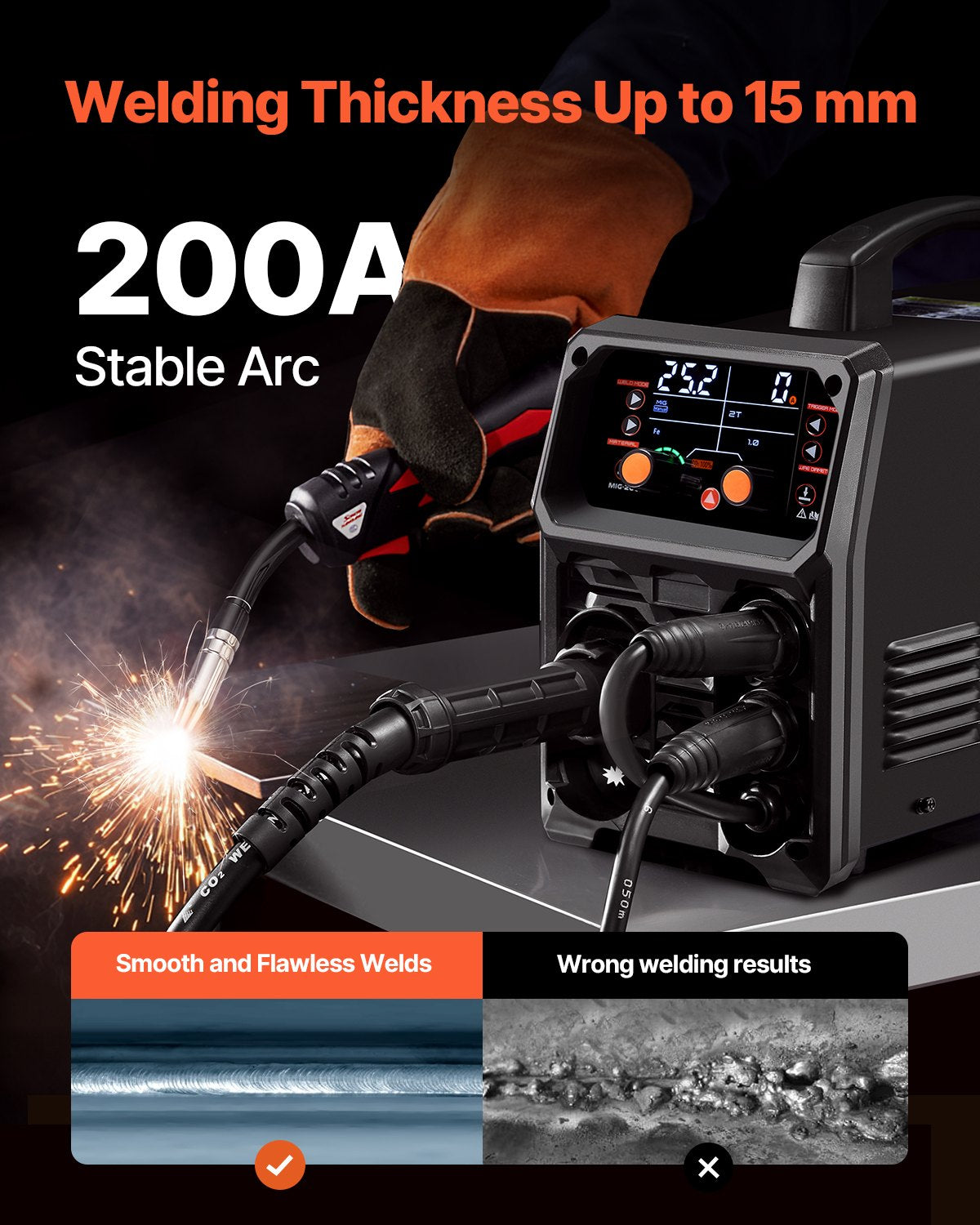 Wedding Favours: VEVOR Pro MIG Welder, 200Amp Pluse Mig Welding Machine, 5-in-1 Synergic Welder Machine MIG Pluse/Gas MIG/Flux Core MIG/Stick/Lift TIG with IGBT Inverter Technology and LCD Screen Display