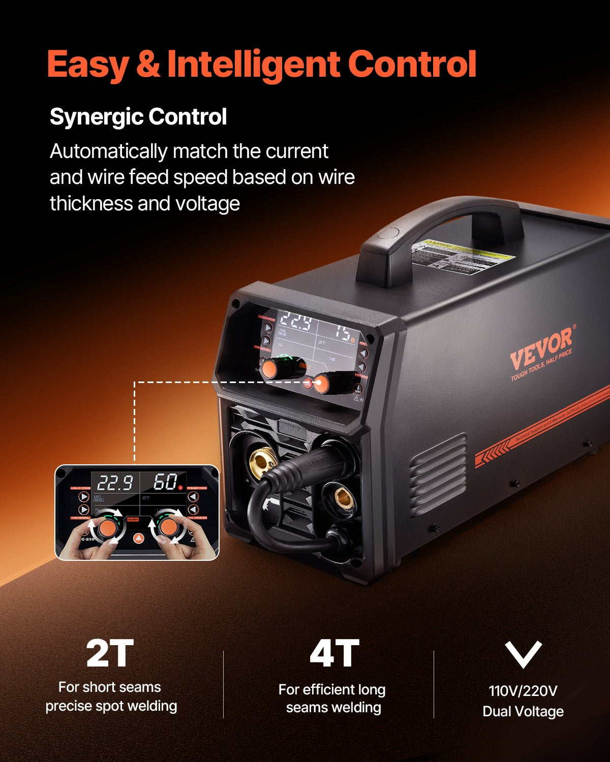 Wedding Favours: VEVOR Pro MIG Welder, 250Amp Pluse Mig Welding Machine, 5-in-1 Synergic Welder Machine MIG Pluse/Gas MIG/Flux Core MIG/Stick/Lift TIG with IGBT Inverter Technology and LCD Screen Display