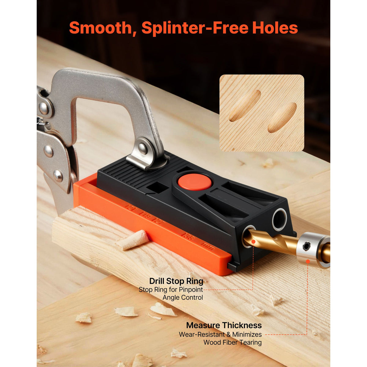 Pocket Hole Jig Kit, 12.7 to 38.1 mm Adjustable, Mini Jig Pocket Hole System with Step Drill, Hex Wrench, Drill Stop Ring, Square Drive Bit, and Screws, Reinforced Nylon Frame, for Woodworking