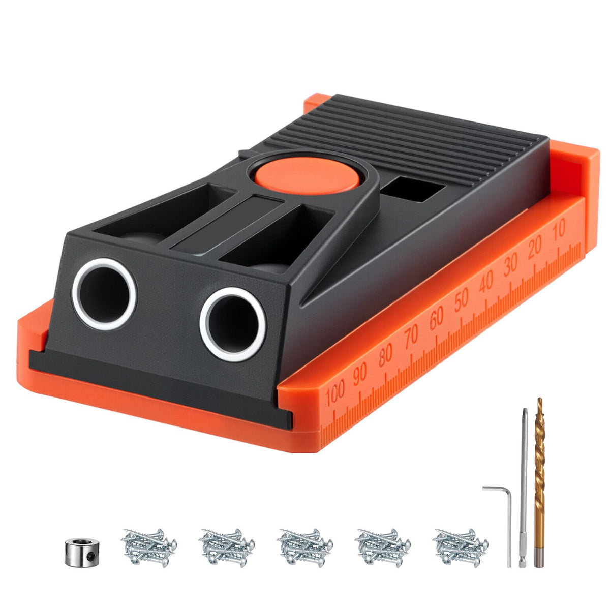 Pocket Hole Jig Kit, 12.7 to 38.1 mm Adjustable, Mini Jig Pocket Hole System with Step Drill, Hex Wrench, Drill Stop Ring, Square Drive Bit, and Screws, Reinforced Nylon Frame, for Woodworking
