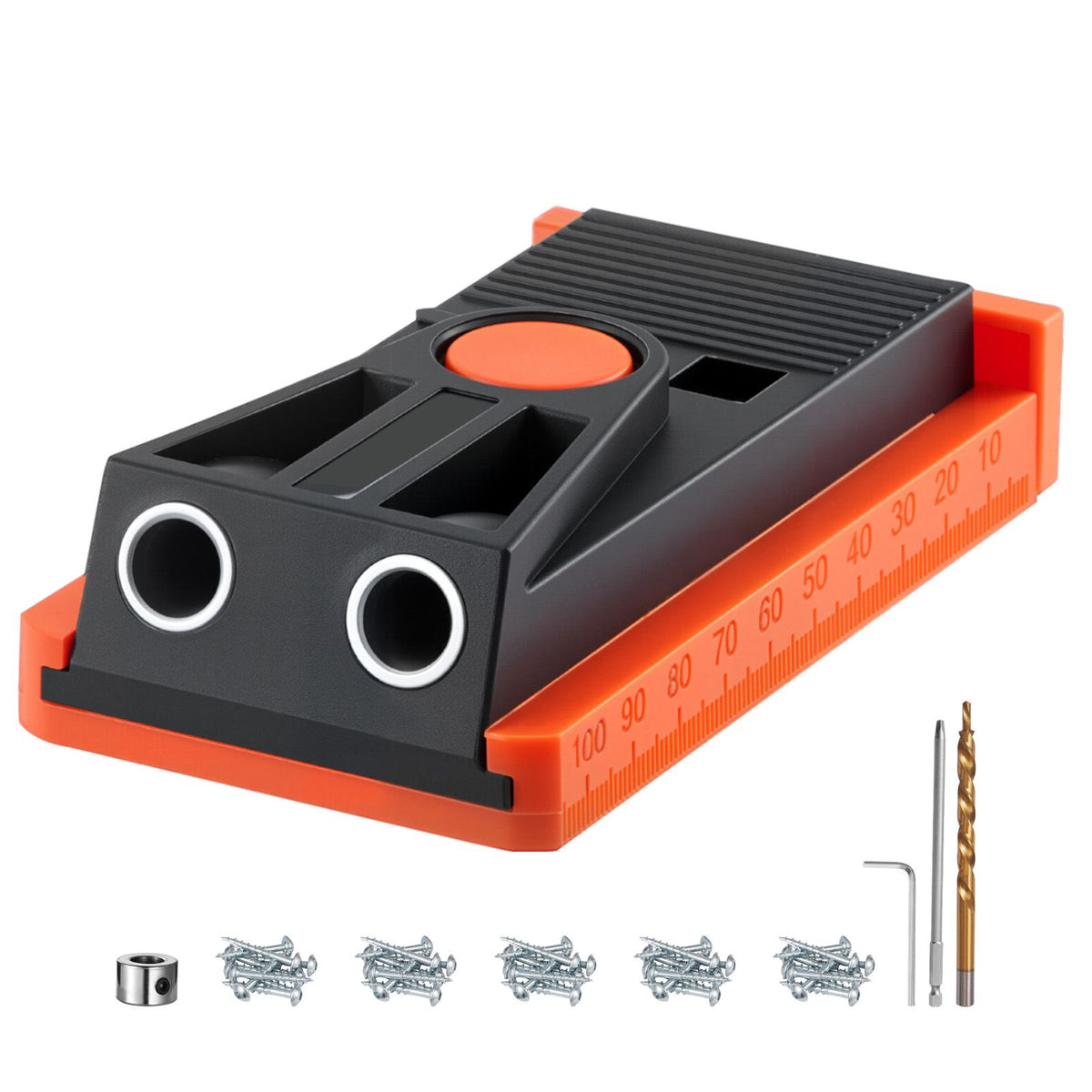 Pocket Hole Jig Kit, 12.7 to 38.1 mm Adjustable, Mini Jig Pocket Hole System with Step Drill, Hex Wrench, Drill Stop Ring, Square Drive Bit, and Screws, Reinforced Nylon Frame, for Woodworking