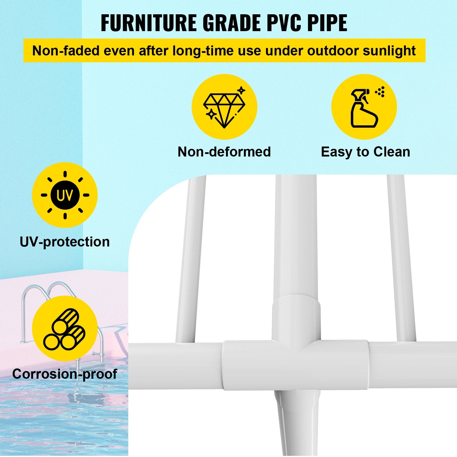 Towel Racks & Holders: VEVOR Pool Towel Rack, 5 Bar, White, Freestanding Outdoor PVC T-Shape Poolside Storage Organizer, Include 8 Towel Clips, Mesh Bag, Hook, Also Stores Floats and Paddles, for Beach, Swimming Pool, Home