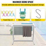 Towel Racks & Holders: VEVOR Pool Towel Rack, 5 Bar, White, Freestanding Outdoor PVC T-Shape Poolside Storage Organizer, Include 8 Towel Clips, Mesh Bag, Hook, Also Stores Floats and Paddles, for Beach, Swimming Pool, Home