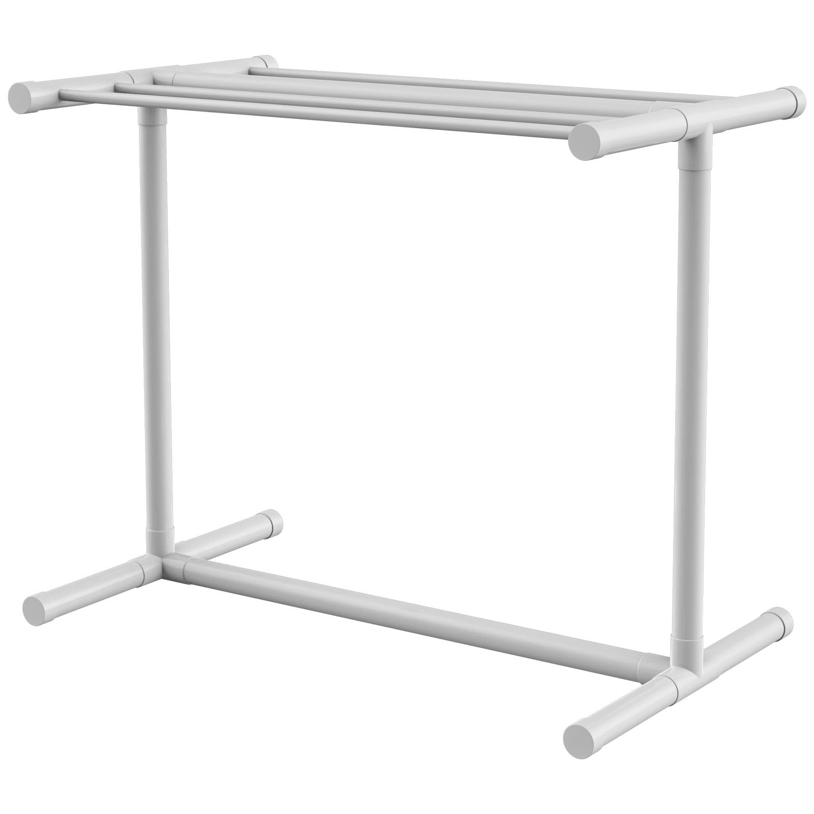 Towel Racks & Holders: VEVOR Pool Towel Rack, 5 Bar, White, Freestanding Outdoor PVC T-Shape Poolside Storage Organizer, Include 8 Towel Clips, Mesh Bag, Hook, Also Stores Floats and Paddles, for Beach, Swimming Pool, Home