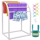 Towel Racks & Holders: VEVOR Pool Towel Rack, 5 Bar, Milky, Freestanding Outdoor PVC Curved Poolside Storage Organizer, Include 8 Towel Clips, Mesh Bag, Hook, Also Stores Floats and Paddles, for Beach, Swimming Pool, Home