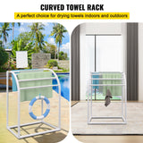 Towel Racks & Holders: VEVOR Pool Towel Rack, 5 Bar, Milky, Freestanding Outdoor PVC Curved Poolside Storage Organizer, Include 8 Towel Clips, Mesh Bag, Hook, Also Stores Floats and Paddles, for Beach, Swimming Pool, Home