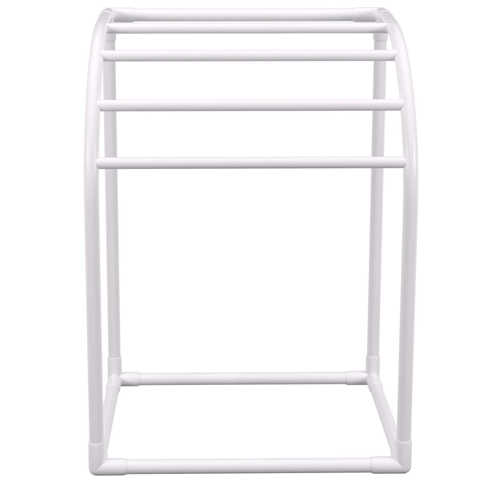 Pool Towel Rack, 5 Bar, Milky, Freestanding Outdoor PVC Curved Poolside Storage Organizer, Include 8 Towel Clips, Mesh Bag, Hook, Also Stores Floats and Paddles, for Beach, Swimming Pool, Home