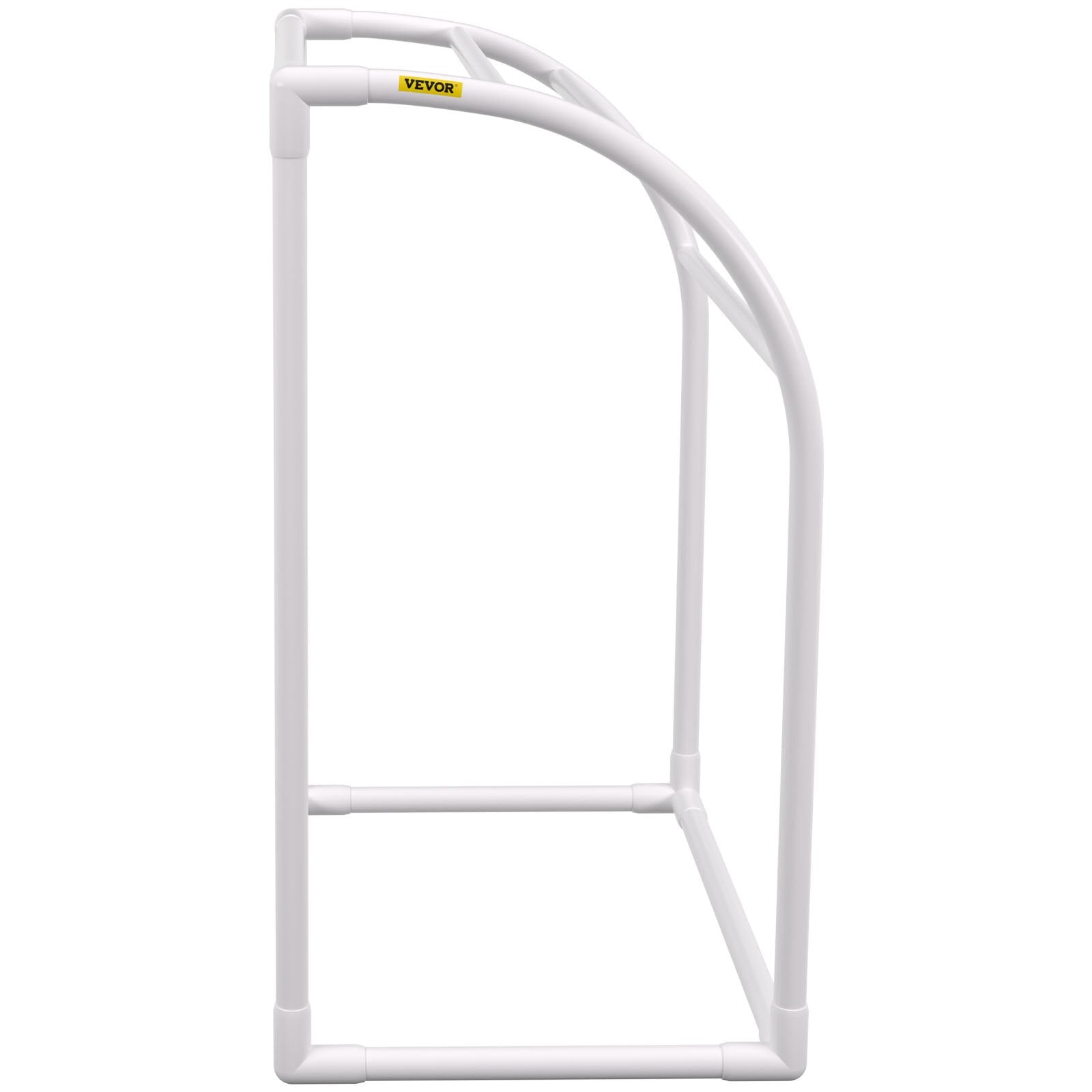Pool Towel Rack, 5 Bar, Milky, Freestanding Outdoor PVC Curved Poolside Storage Organizer, Include 8 Towel Clips, Mesh Bag, Hook, Also Stores Floats and Paddles, for Beach, Swimming Pool, Home
