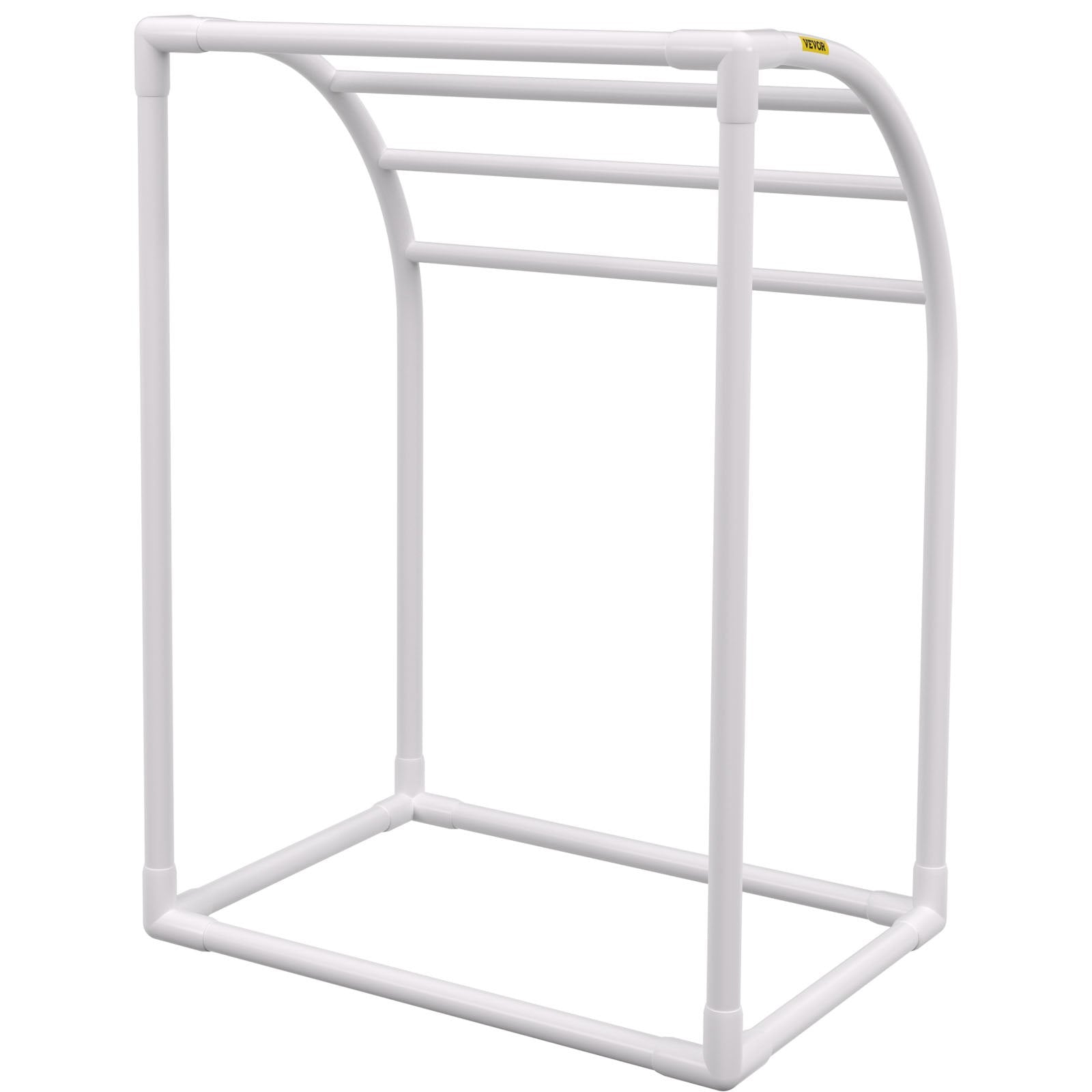 Pool Towel Rack, 5 Bar, Milky, Freestanding Outdoor PVC Curved Poolside Storage Organizer, Include 8 Towel Clips, Mesh Bag, Hook, Also Stores Floats and Paddles, for Beach, Swimming Pool, Home