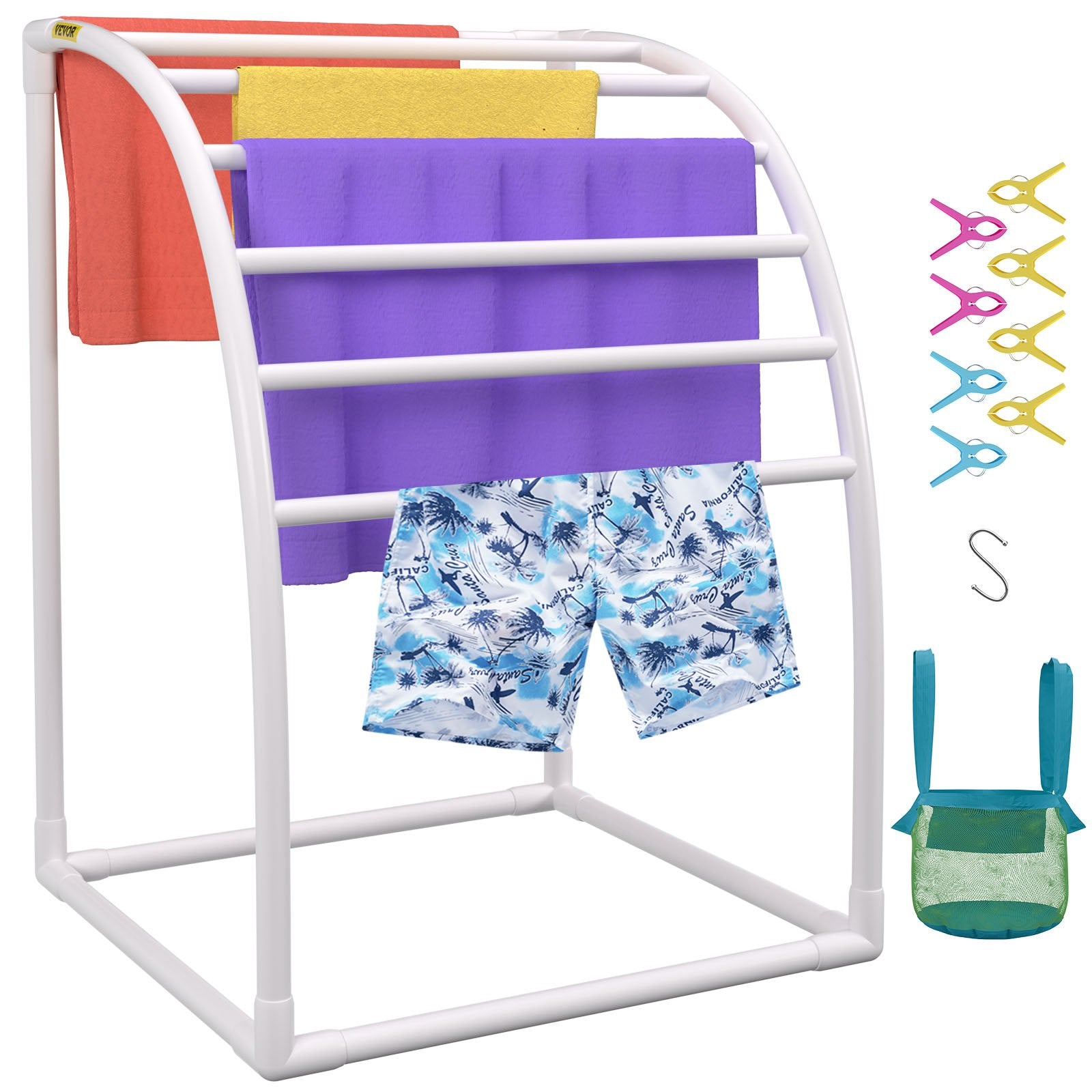 Towel Racks & Holders: VEVOR Outdoor Towel Rack Pool Towel Rack 7 Bar Curved White Freestanding Patio