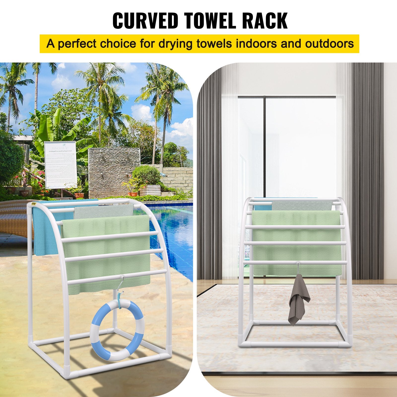 Towel Racks & Holders: VEVOR Outdoor Towel Rack Pool Towel Rack 7 Bar Curved White Freestanding Patio
