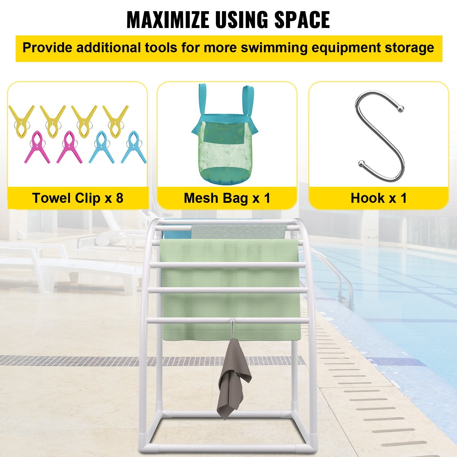 Towel Racks & Holders: VEVOR Outdoor Towel Rack Pool Towel Rack 7 Bar Curved White Freestanding Patio