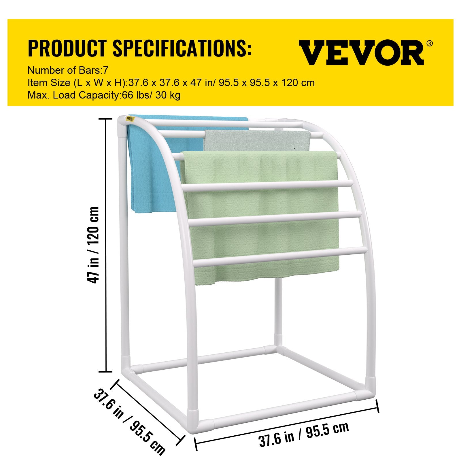 Towel Racks & Holders: VEVOR Outdoor Towel Rack Pool Towel Rack 7 Bar Curved White Freestanding Patio