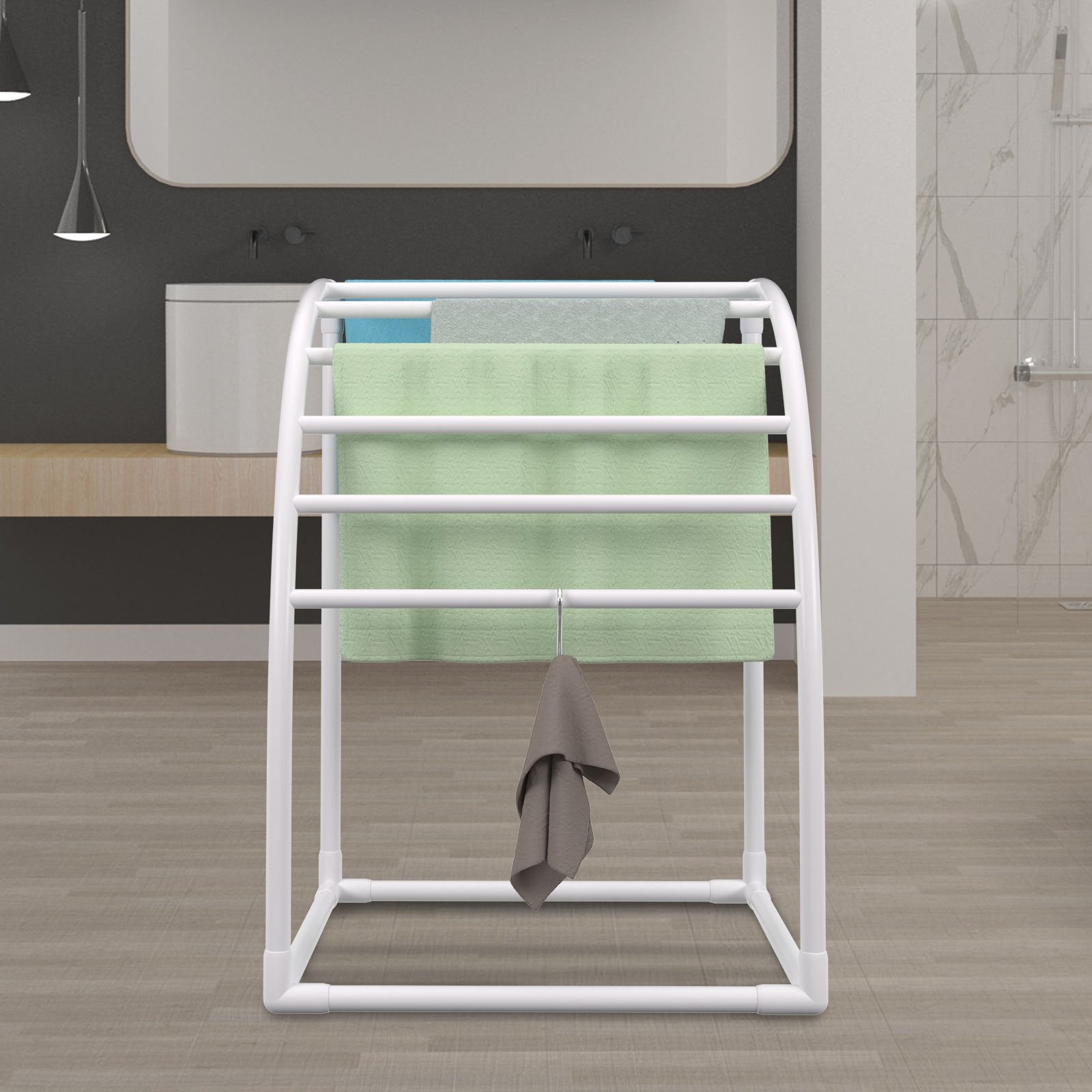 Towel Racks & Holders: VEVOR Outdoor Towel Rack Pool Towel Rack 7 Bar Curved White Freestanding Patio