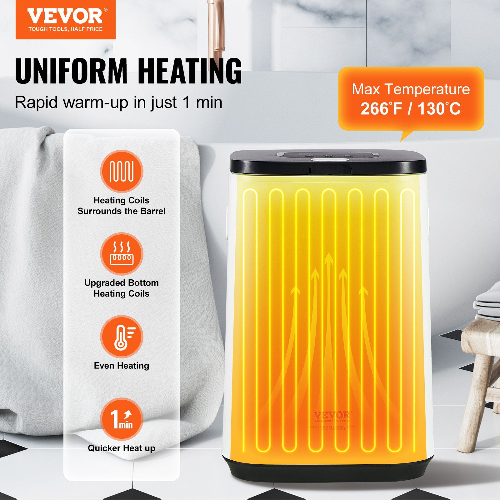 Fountain & Ponds Accessories: VEVOR 20L Large Towel Warmer Bucket with LED Screen U-shaped Light & Timer White